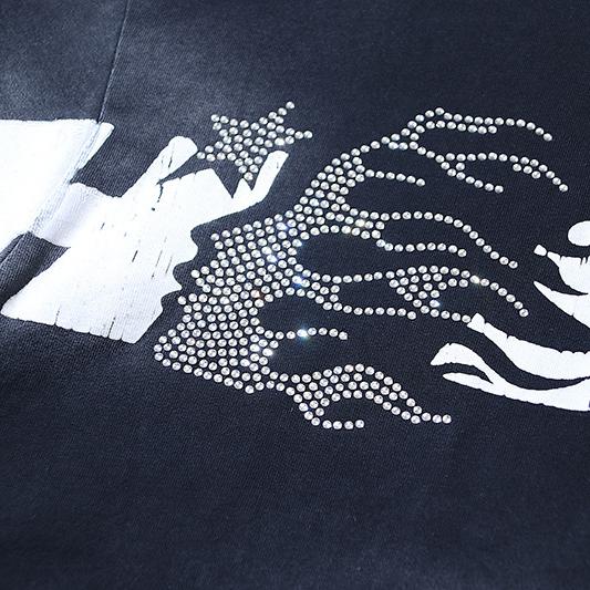 Hellstar Studios Cartoon Logo Glitter Logo T-Shirt 'Black' - FashionPlug
