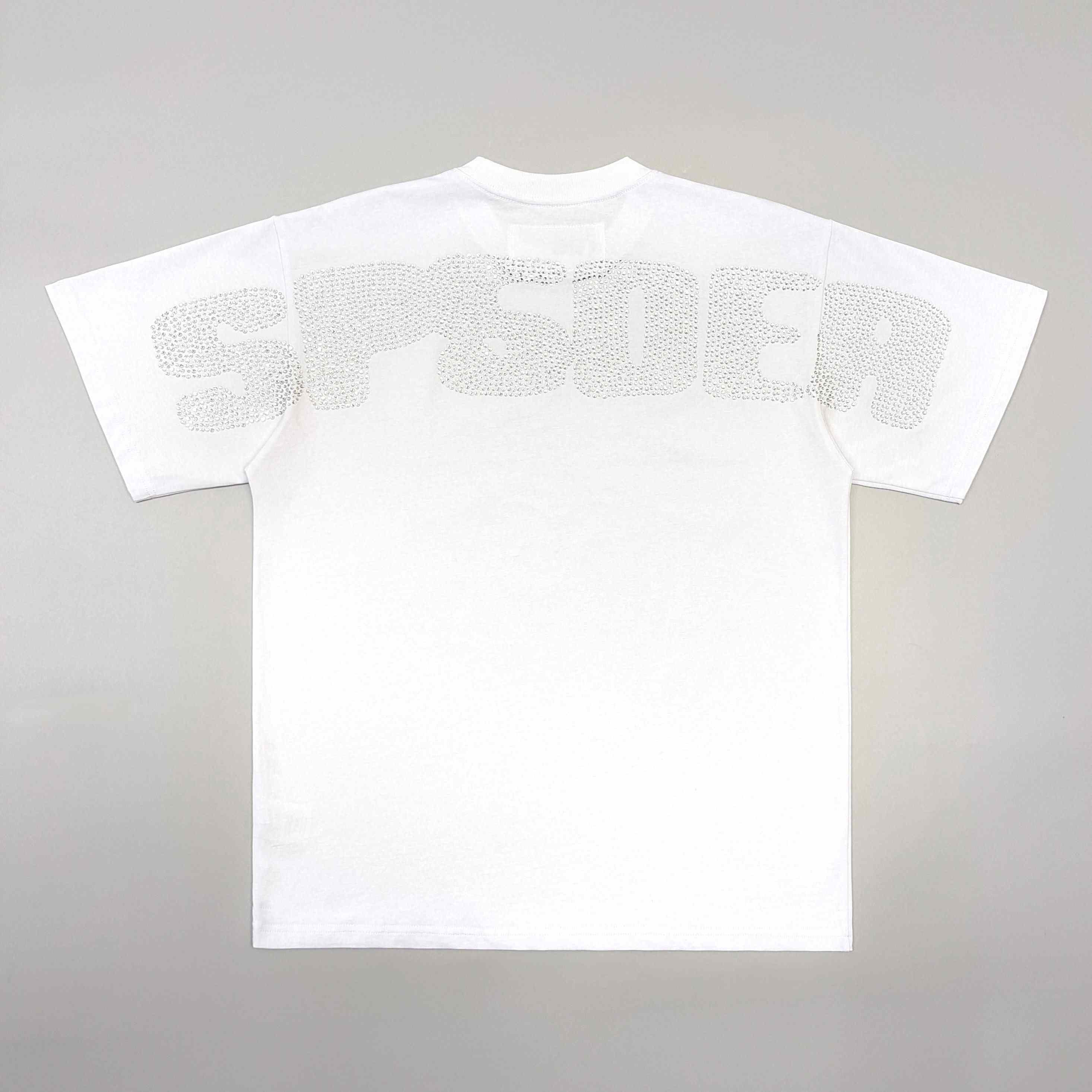 Sp5der Rhinestone Silk Tee 'White' - FashionPlug