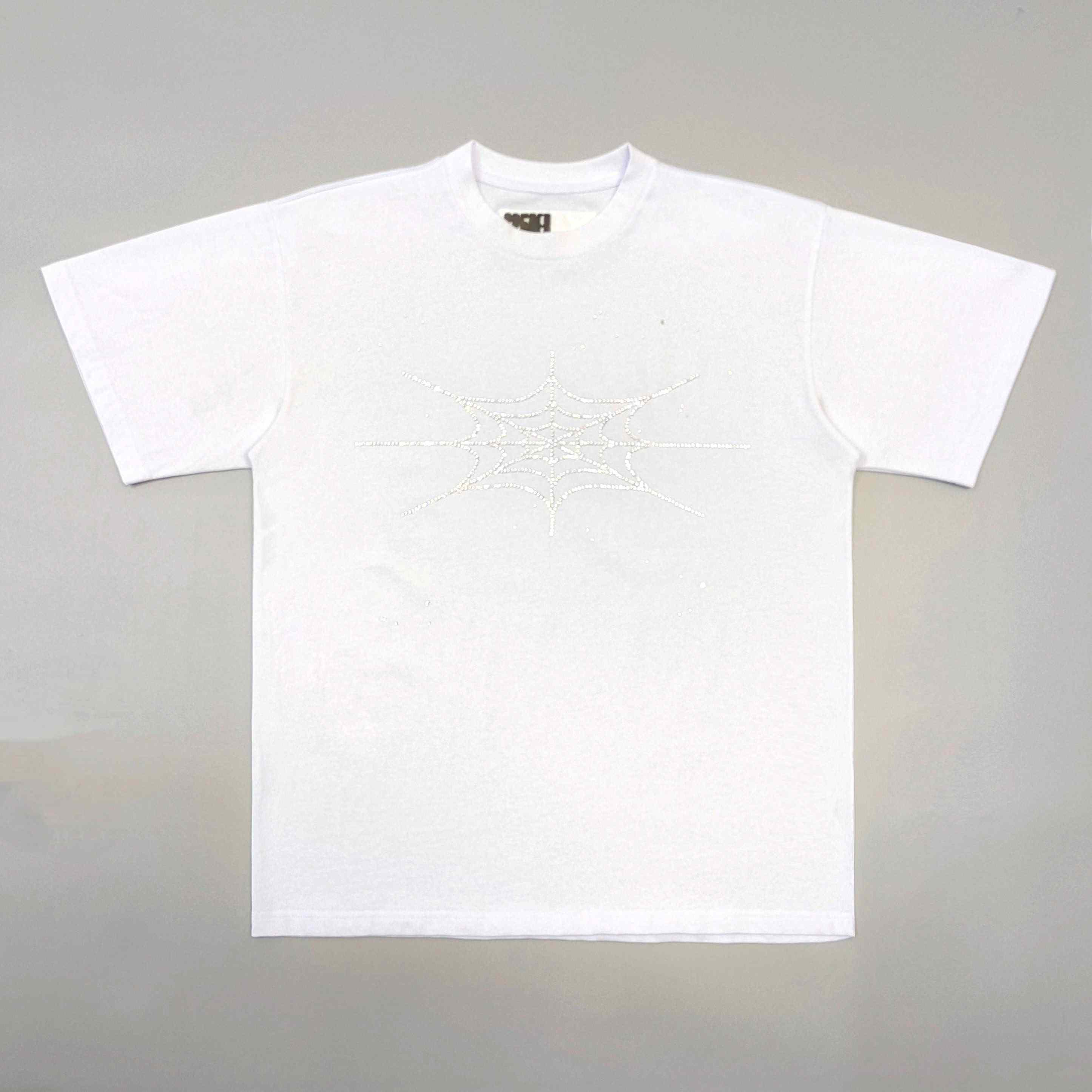Sp5der Rhinestone Silk Tee 'White' - FashionPlug