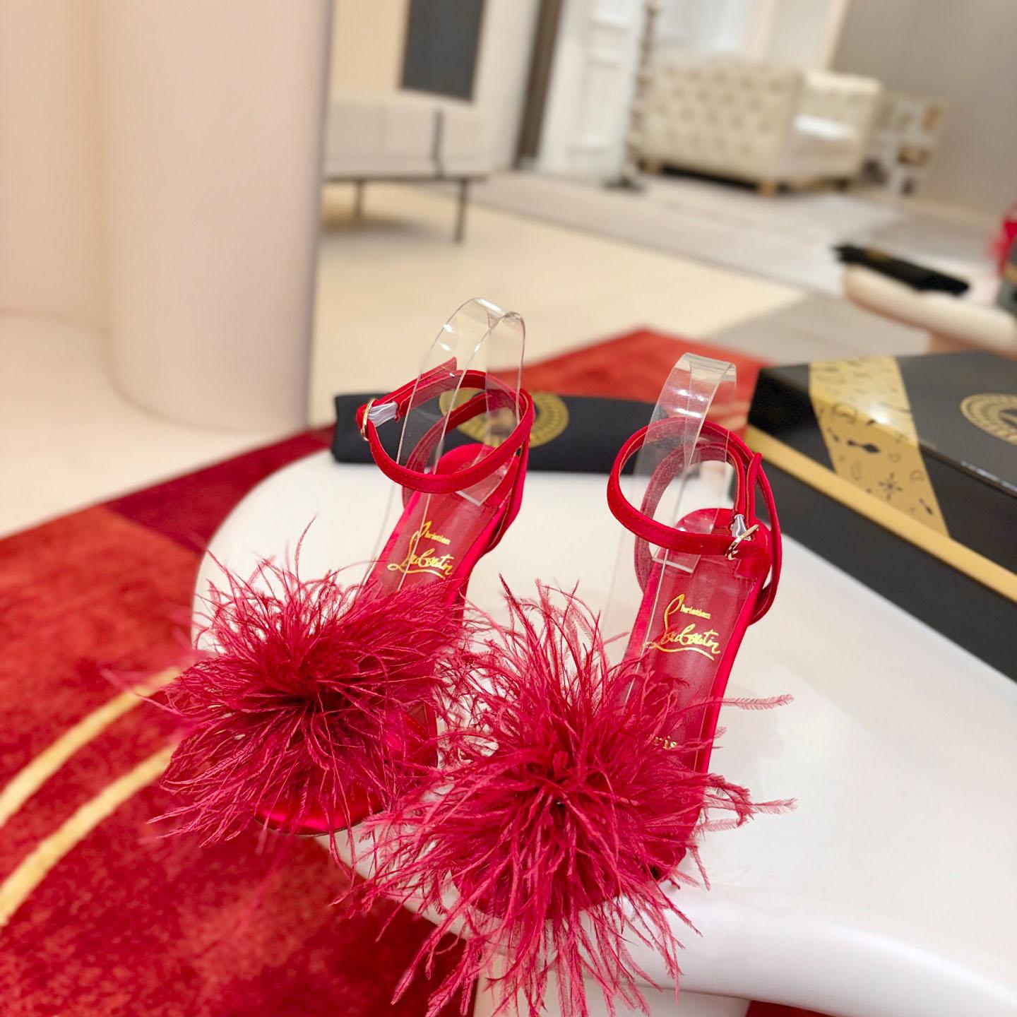 Christian Louboutin Miss Z Poupi 100 mm Strappy Sandals Crepe Satin Fever  - FashionPlug