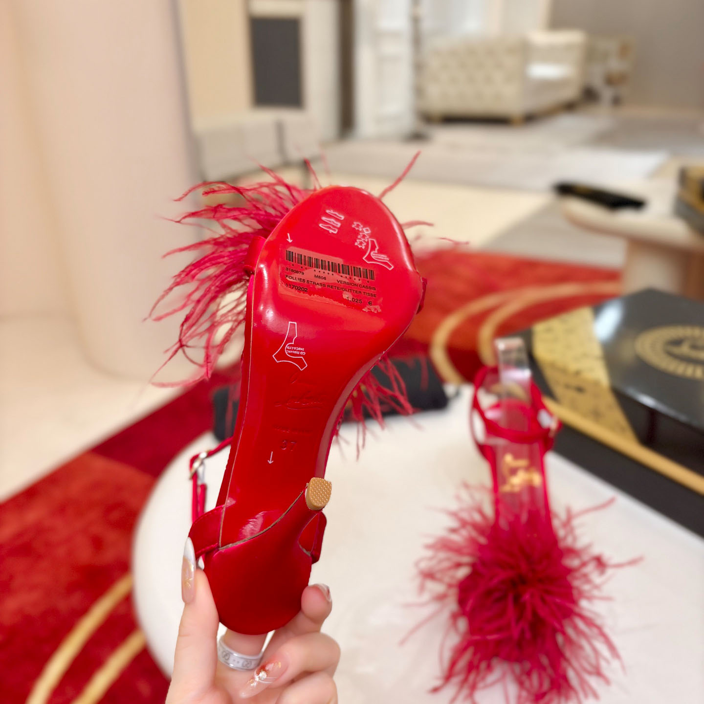 Christian Louboutin Miss Z Poupi 100 mm Strappy Sandals Crepe Satin Fever  - FashionPlug