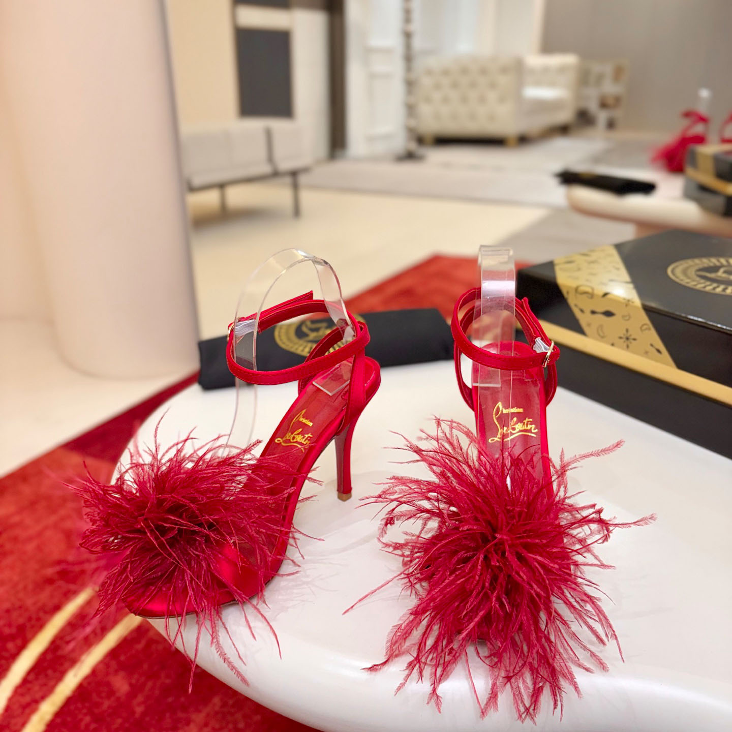 Christian Louboutin Miss Z Poupi 100 mm Strappy Sandals Crepe Satin Fever  - FashionPlug