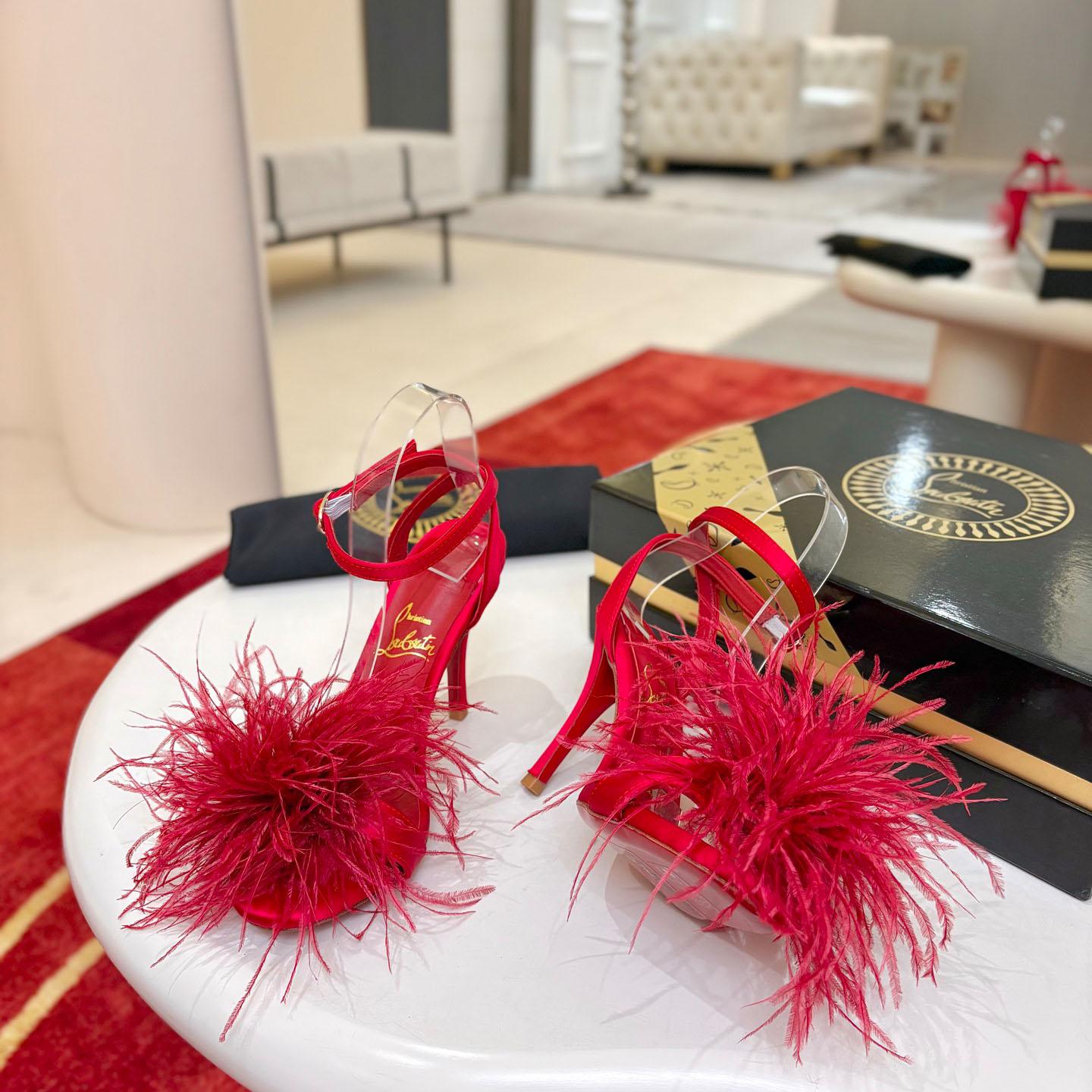 Christian Louboutin Miss Z Poupi 100 mm Strappy Sandals Crepe Satin Fever  - FashionPlug