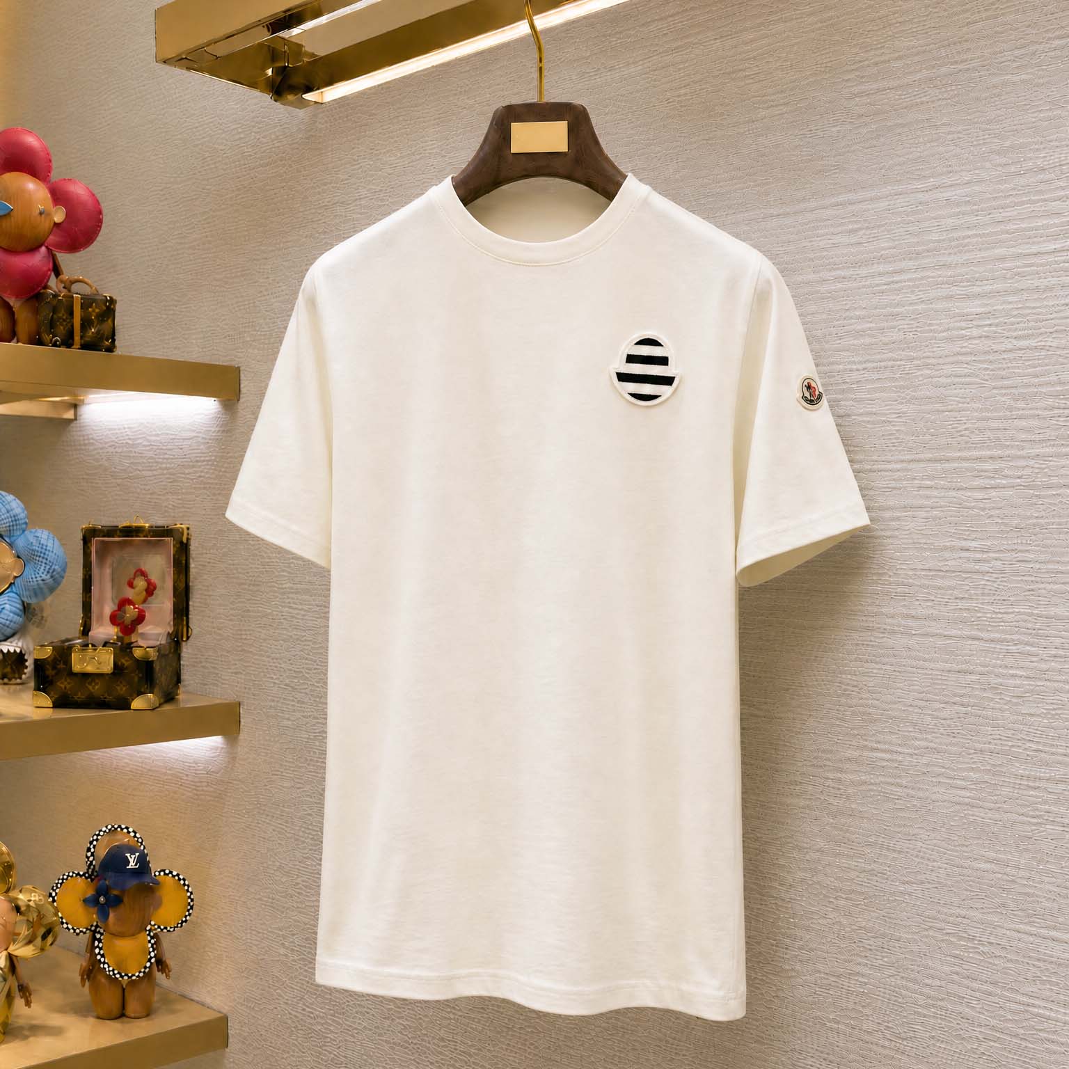 Moncler Striped Logo Cotton Jersey T-Shirt - FashionPlug