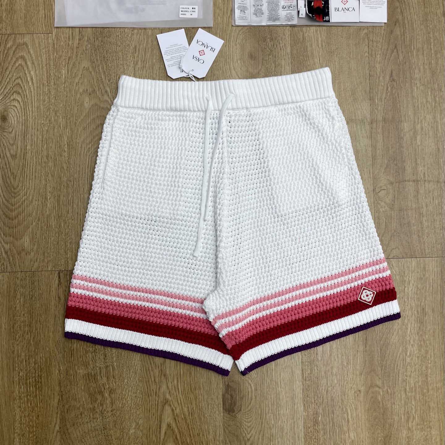 Casablanca White & Pink Striped Crochet Shorts  D0203 - FashionPlug