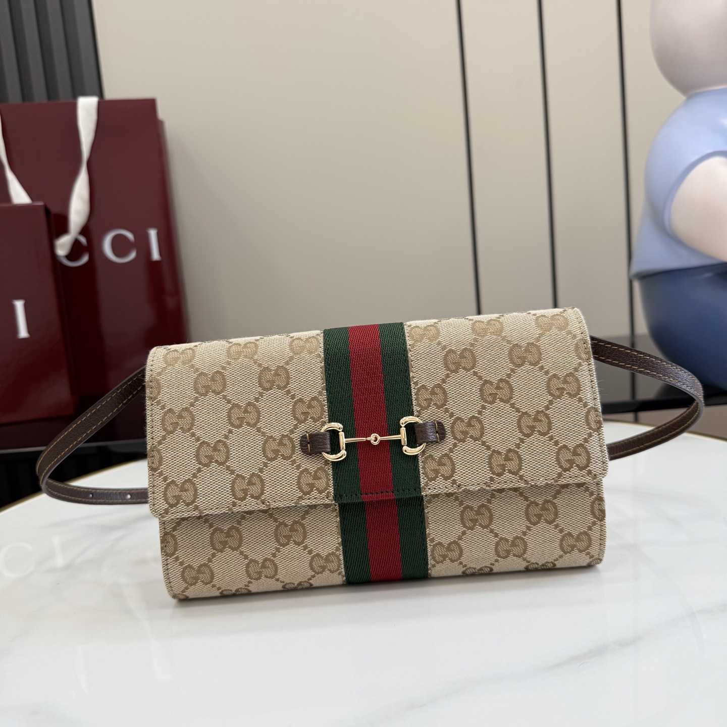 Gucci Horsebit Web Wallet With Strap - FashionPlug