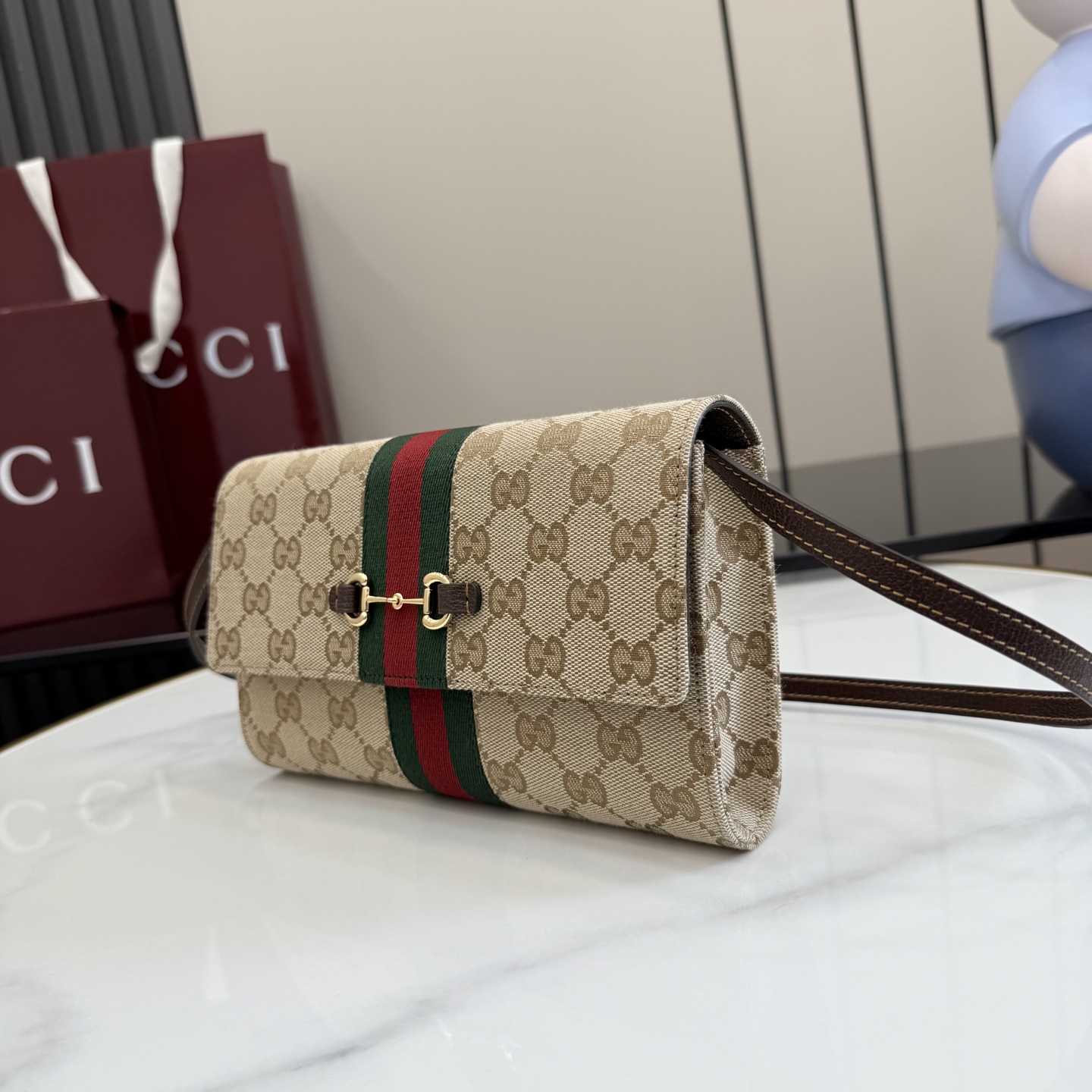 Gucci Horsebit Web Wallet With Strap - FashionPlug