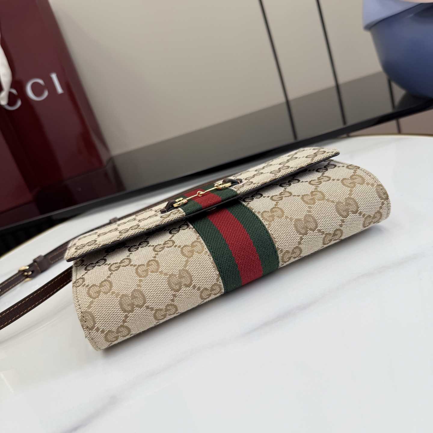 Gucci Horsebit Web Wallet With Strap - FashionPlug