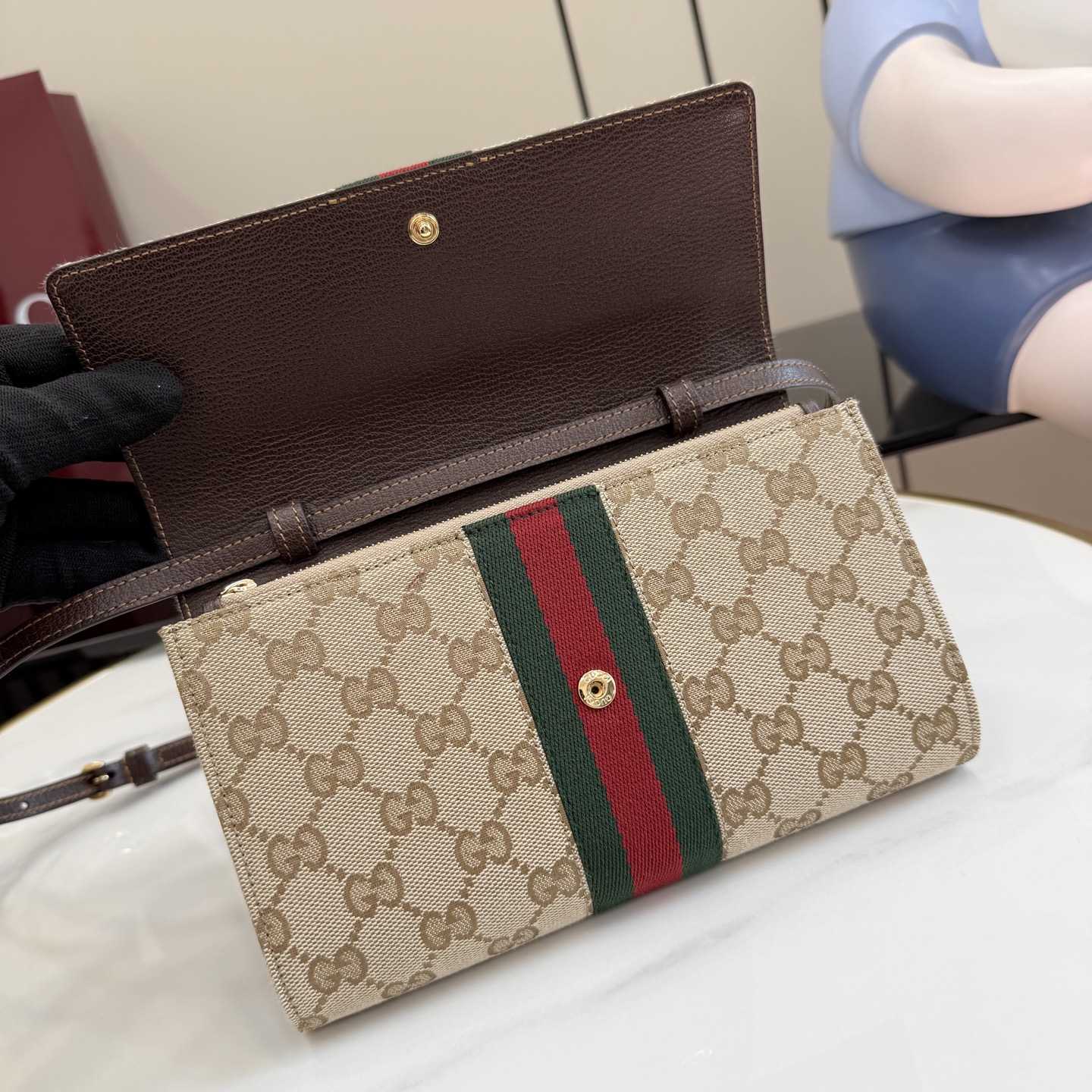 Gucci Horsebit Web Wallet With Strap - FashionPlug