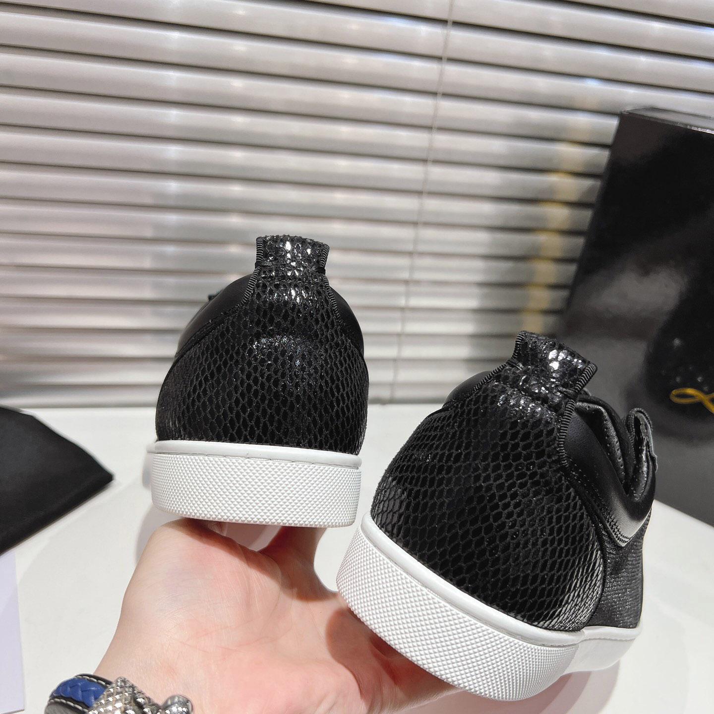 Christian Louboutin Rantulow Canvas, Snake-Effect Leather And Suede Sneakers - FashionPlug