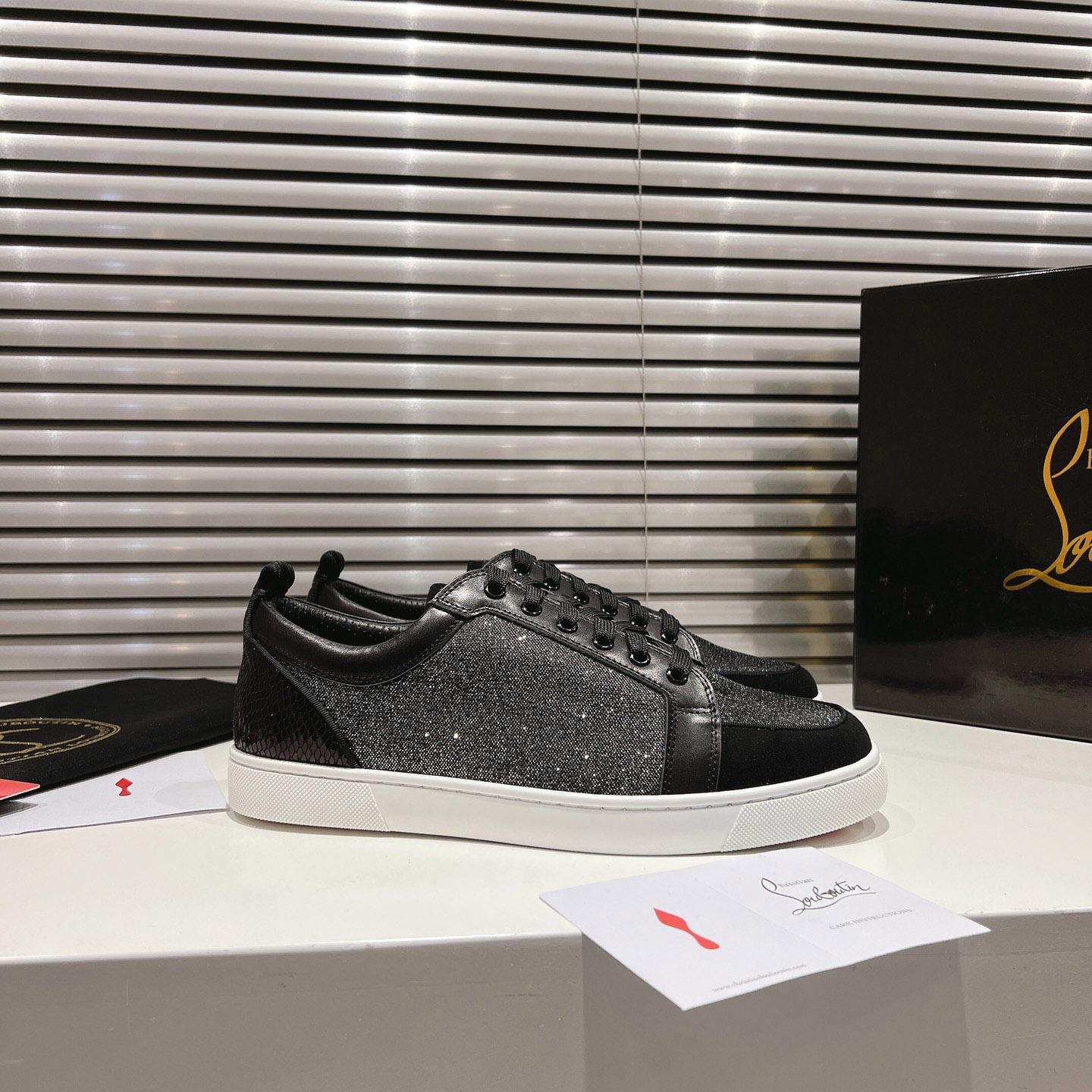 Christian Louboutin Rantulow Canvas, Snake-Effect Leather And Suede Sneakers - FashionPlug