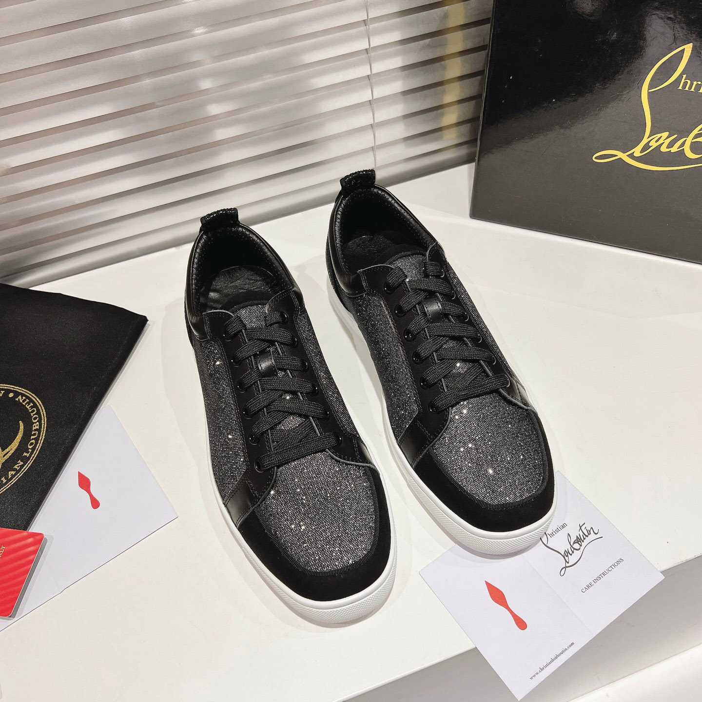 Christian Louboutin Rantulow Canvas, Snake-Effect Leather And Suede Sneakers - FashionPlug