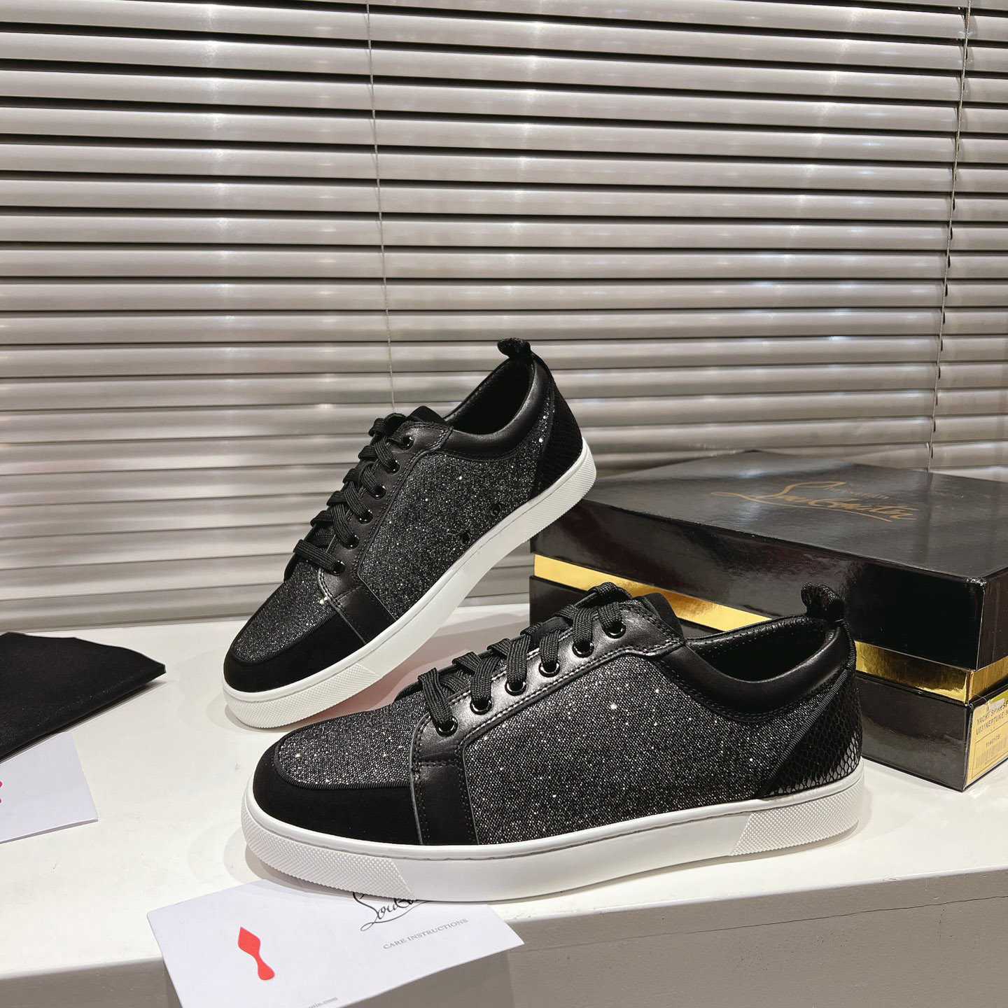 Christian Louboutin Rantulow Canvas, Snake-Effect Leather And Suede Sneakers - FashionPlug