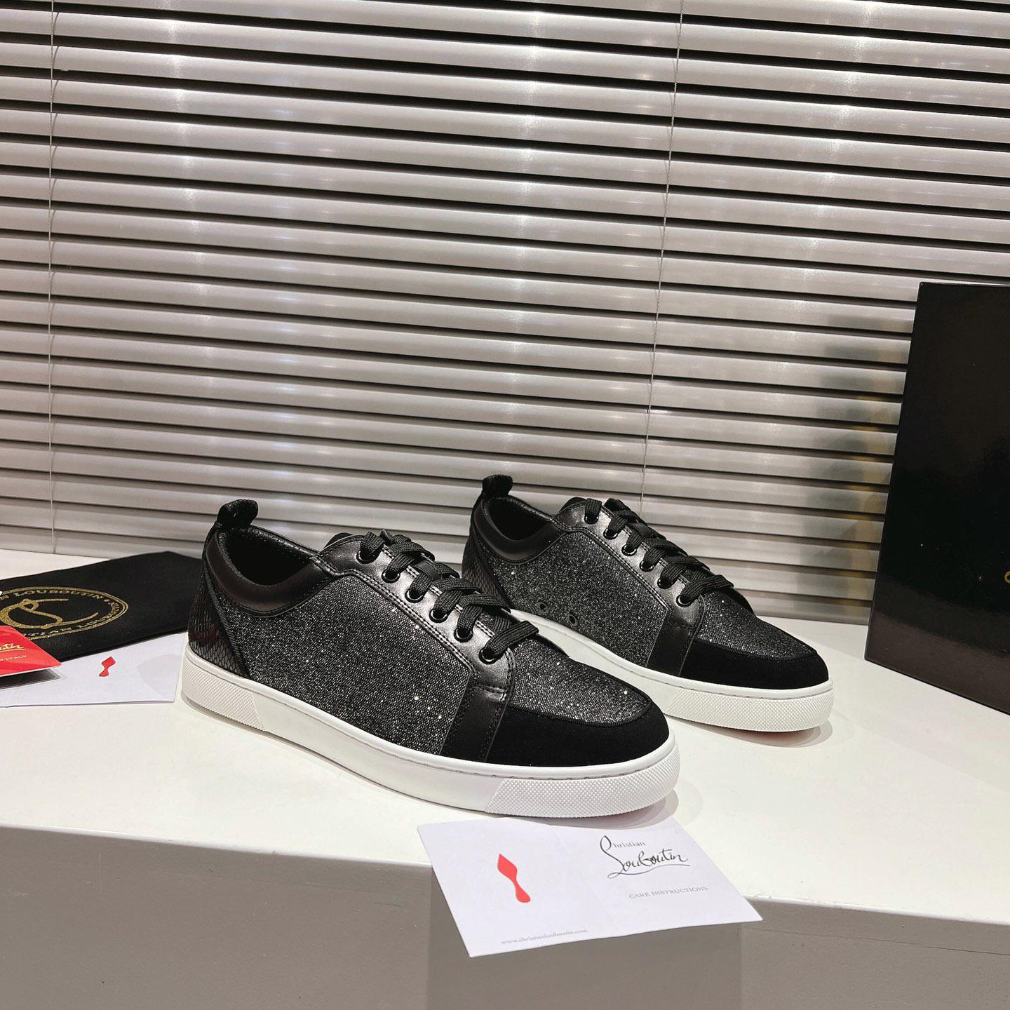 Christian Louboutin Rantulow Canvas, Snake-Effect Leather And Suede Sneakers - FashionPlug