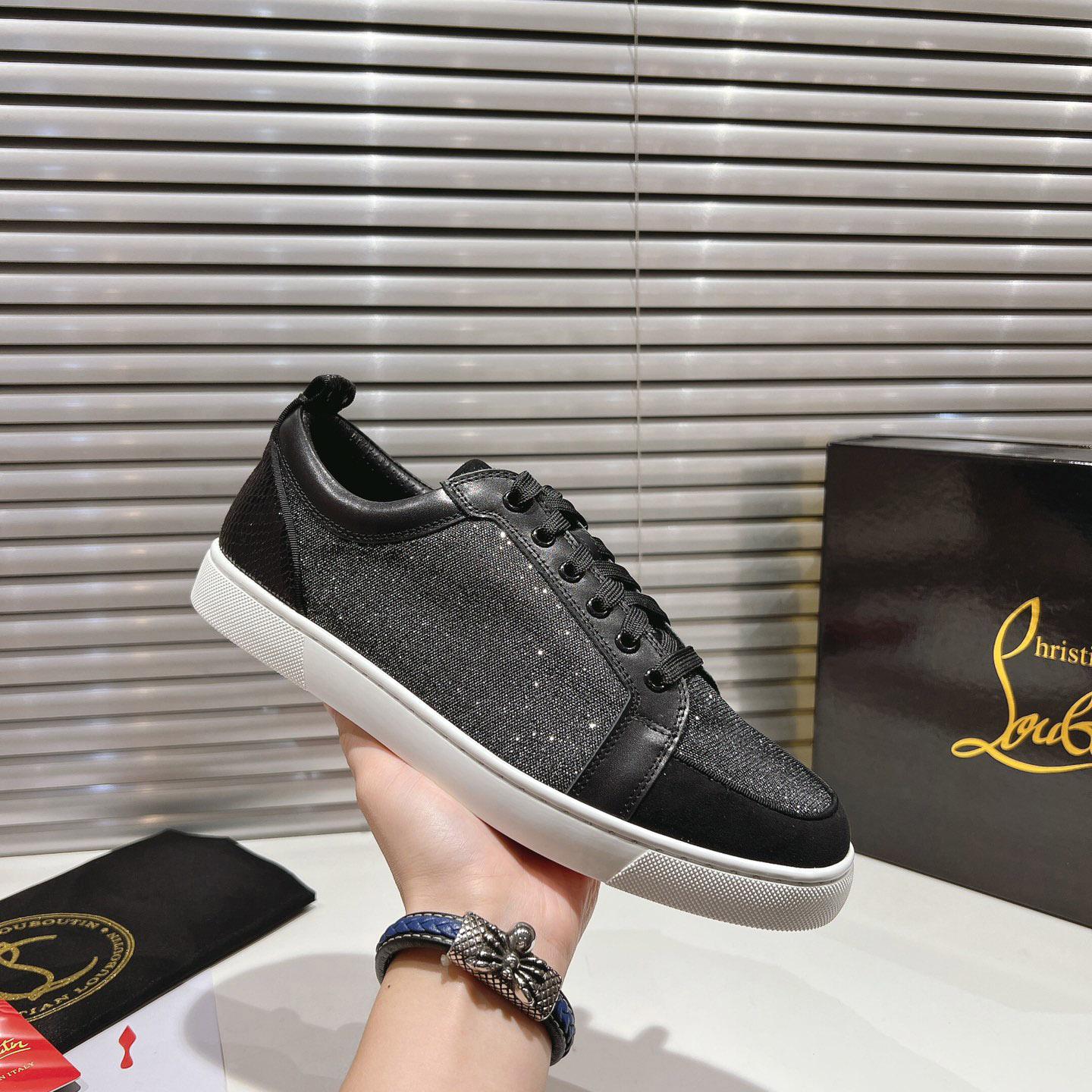 Christian Louboutin Rantulow Canvas, Snake-Effect Leather And Suede Sneakers - FashionPlug