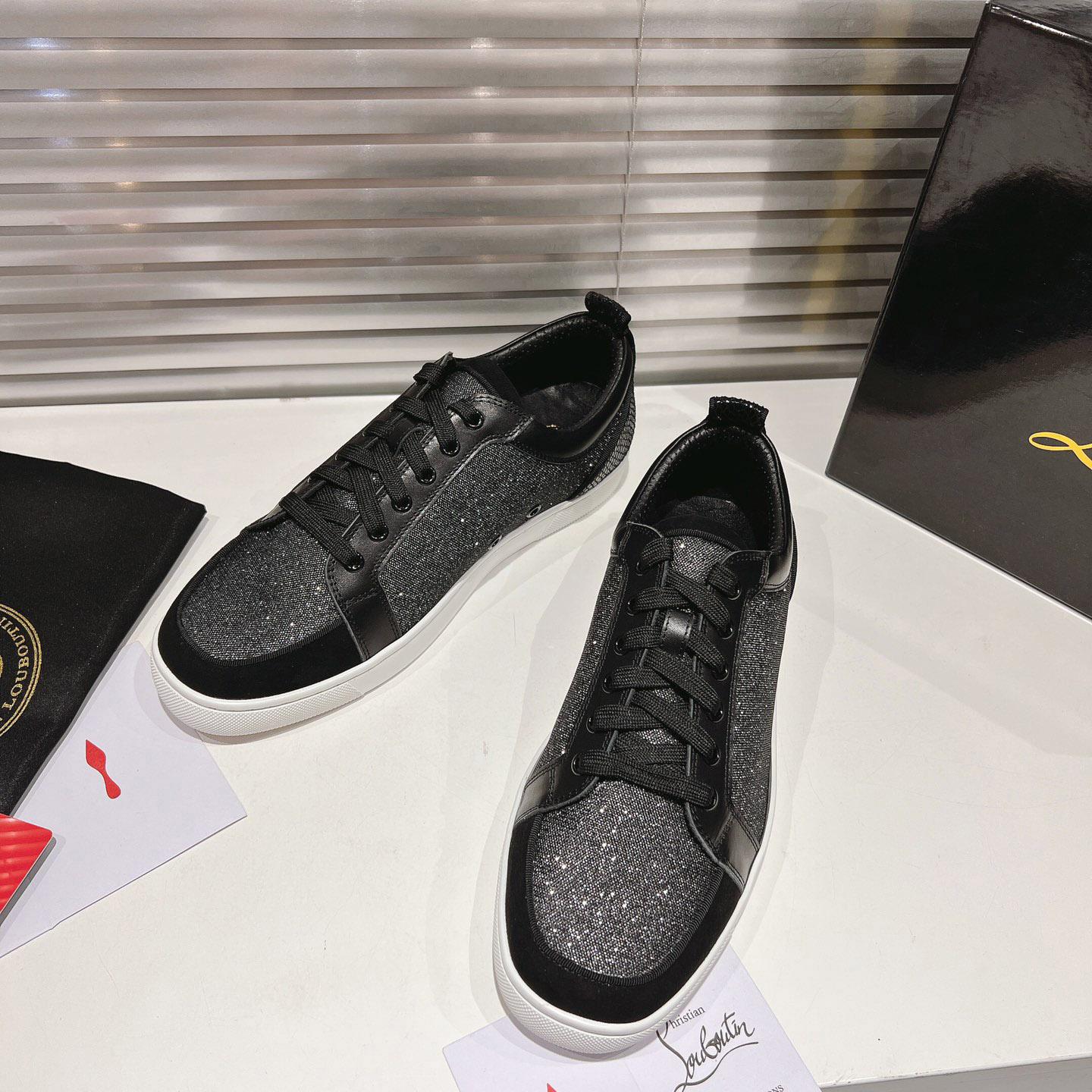 Christian Louboutin Rantulow Canvas, Snake-Effect Leather And Suede Sneakers - FashionPlug
