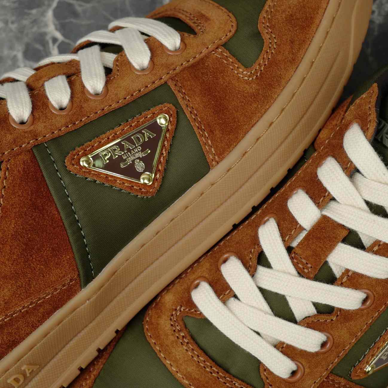Prada Downtown Re-Nylon And Suede Sneakers - FashionPlug