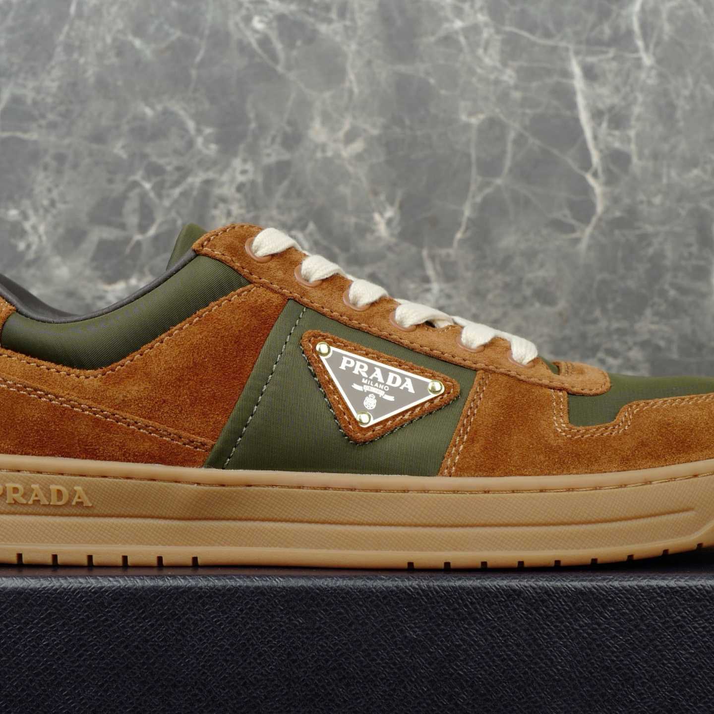 Prada Downtown Re-Nylon And Suede Sneakers - FashionPlug