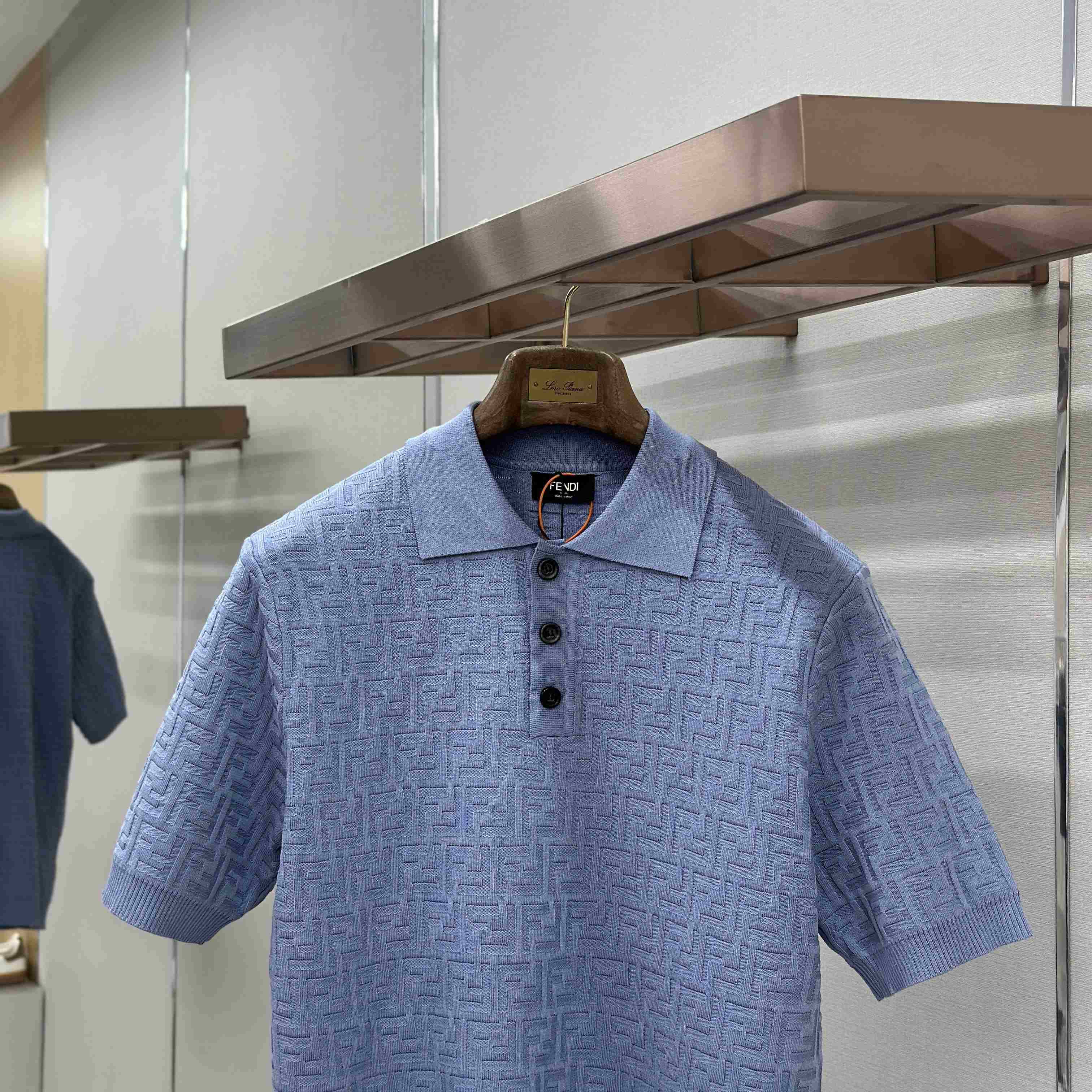 Fendi  Light Blue FF Cotton Polo Shirt - FashionPlug