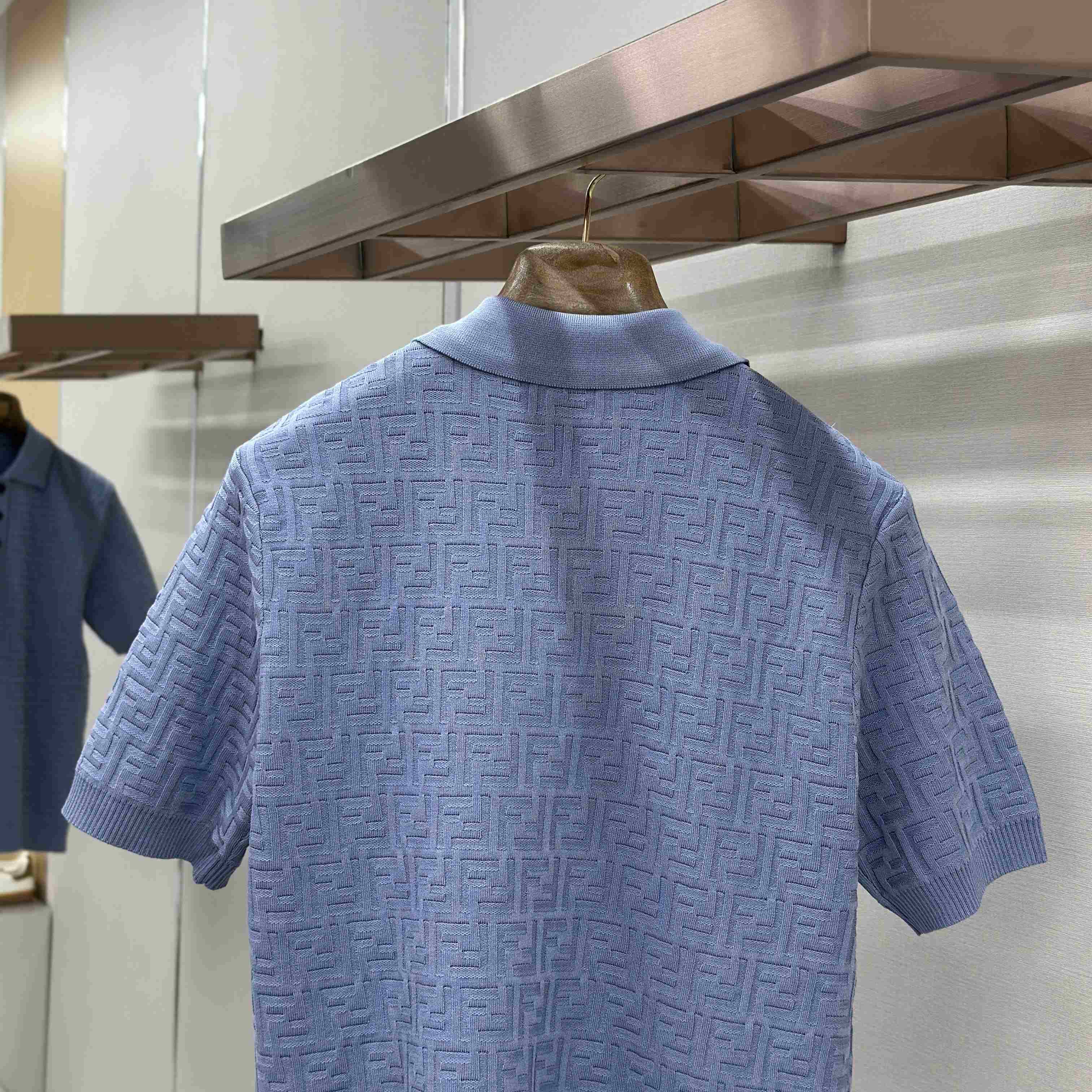 Fendi  Light Blue FF Cotton Polo Shirt - FashionPlug
