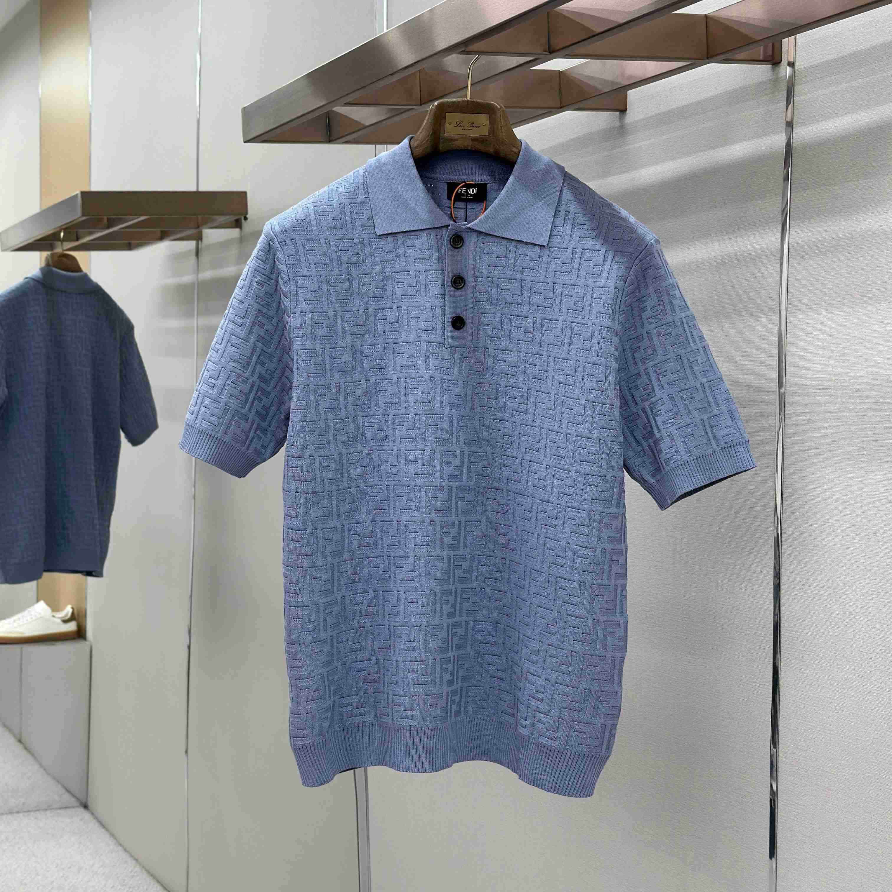 Fendi  Light Blue FF Cotton Polo Shirt - FashionPlug