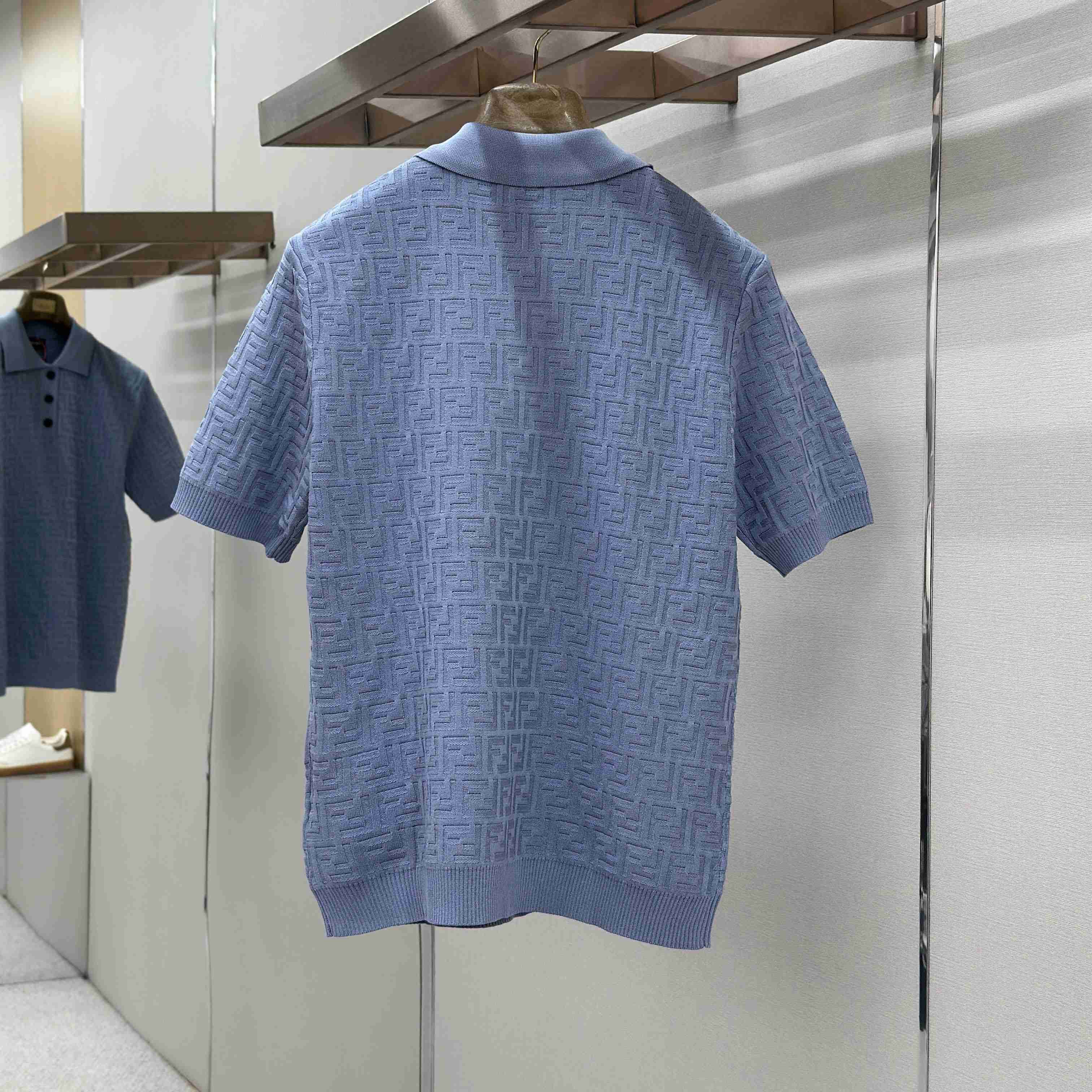 Fendi  Light Blue FF Cotton Polo Shirt - FashionPlug