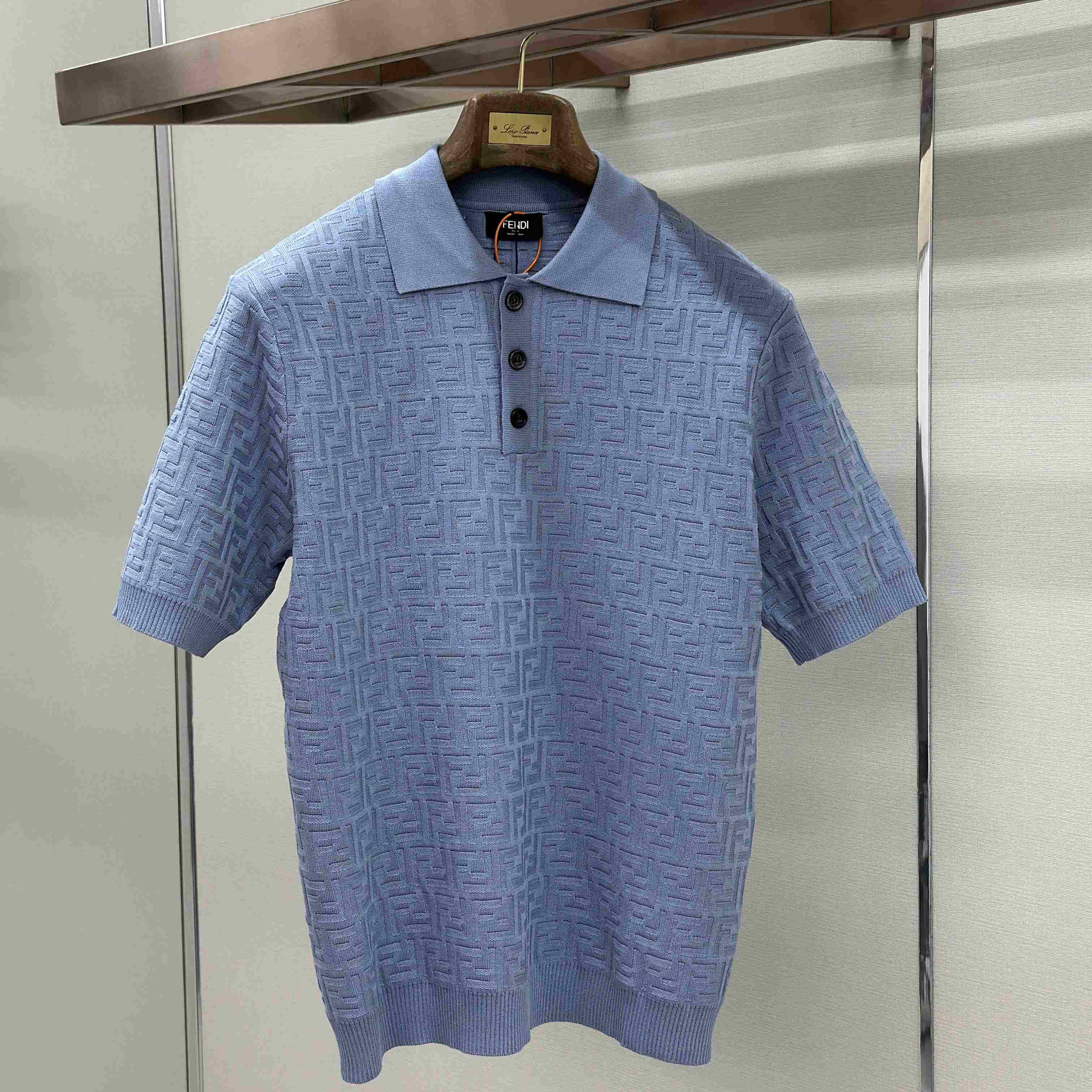 Fendi  Light Blue FF Cotton Polo Shirt - FashionPlug