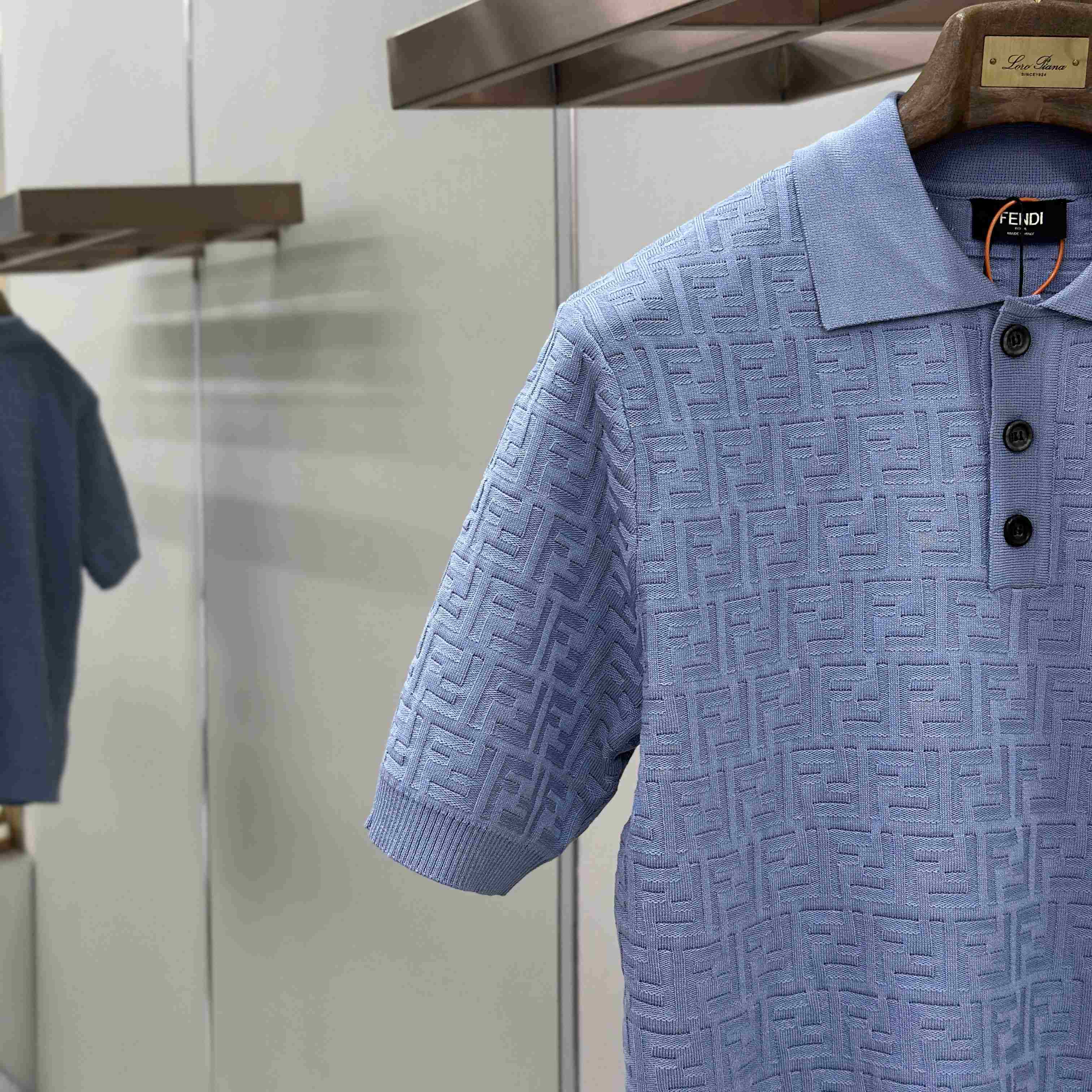 Fendi  Light Blue FF Cotton Polo Shirt - FashionPlug