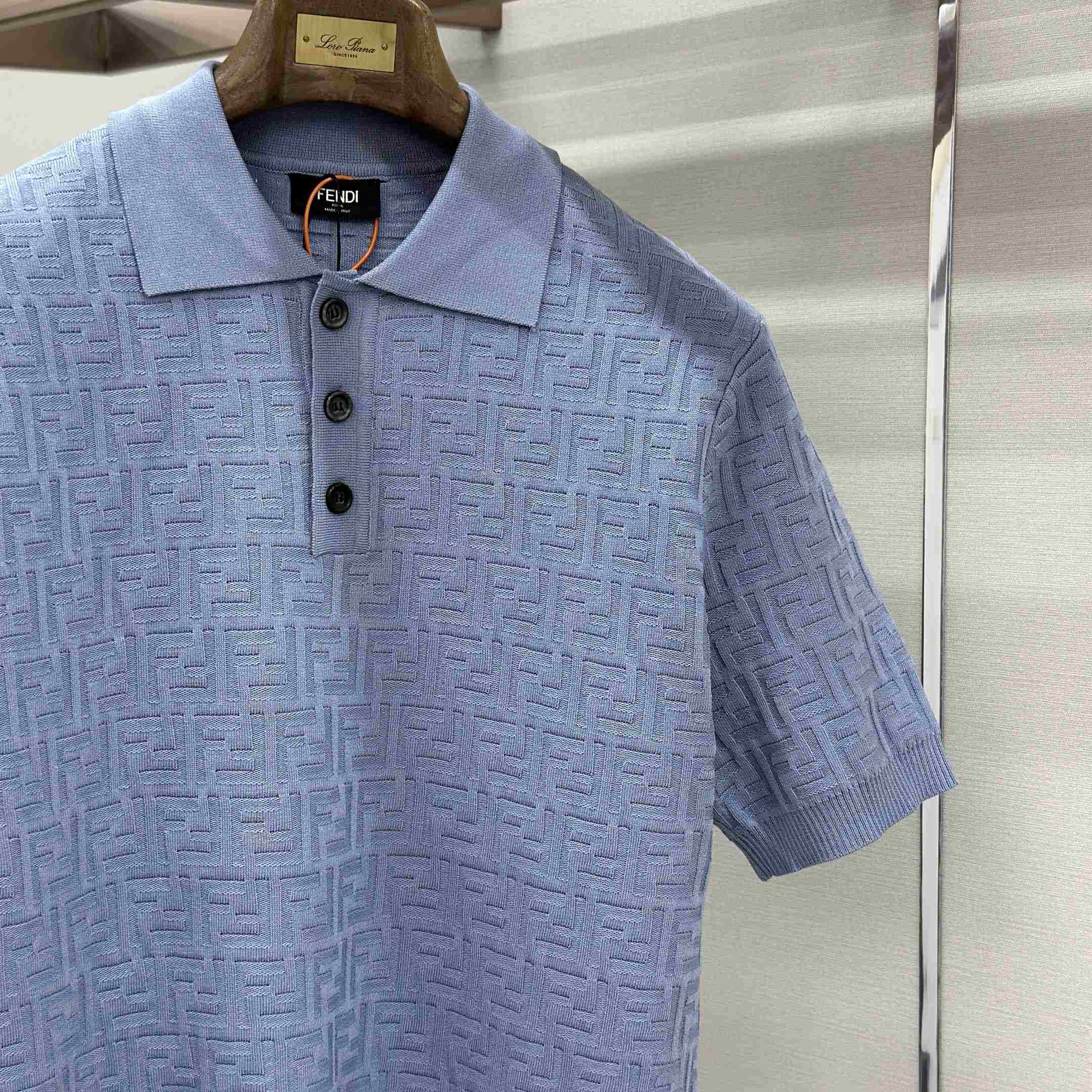 Fendi  Light Blue FF Cotton Polo Shirt - FashionPlug