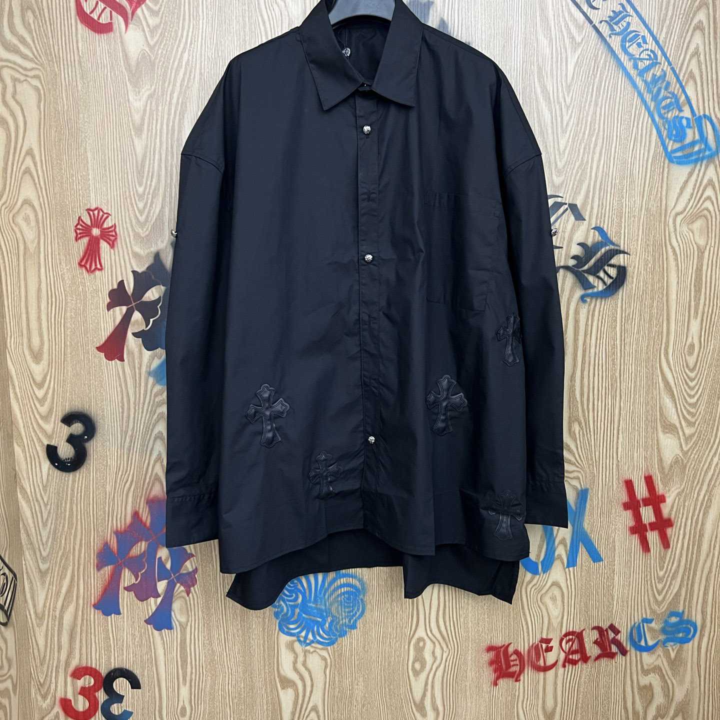 Chrome Hearts  Oversized Cross Patch Shirt - FashionPlug