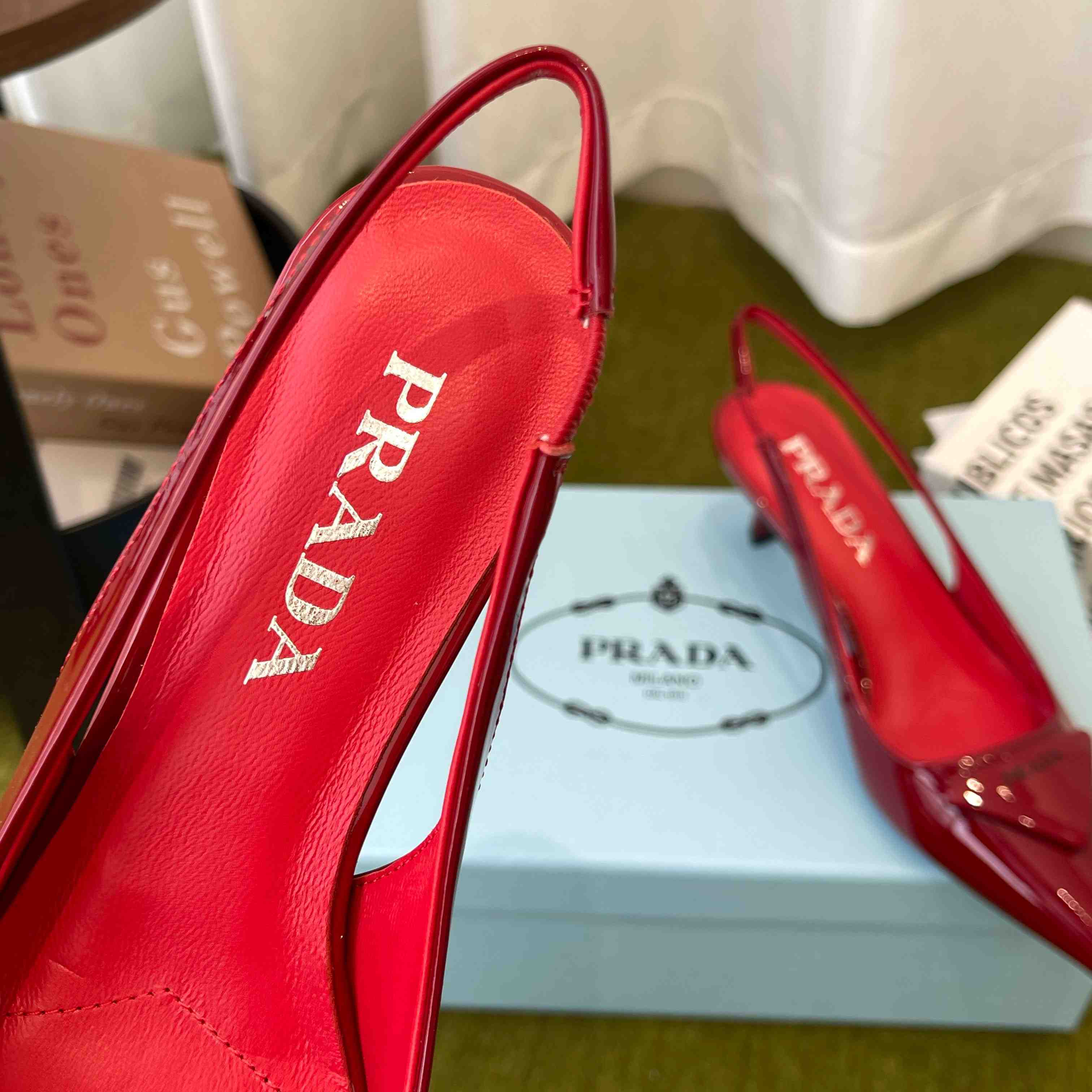 Prada Patent Leather Slingback Pumps - FashionPlug