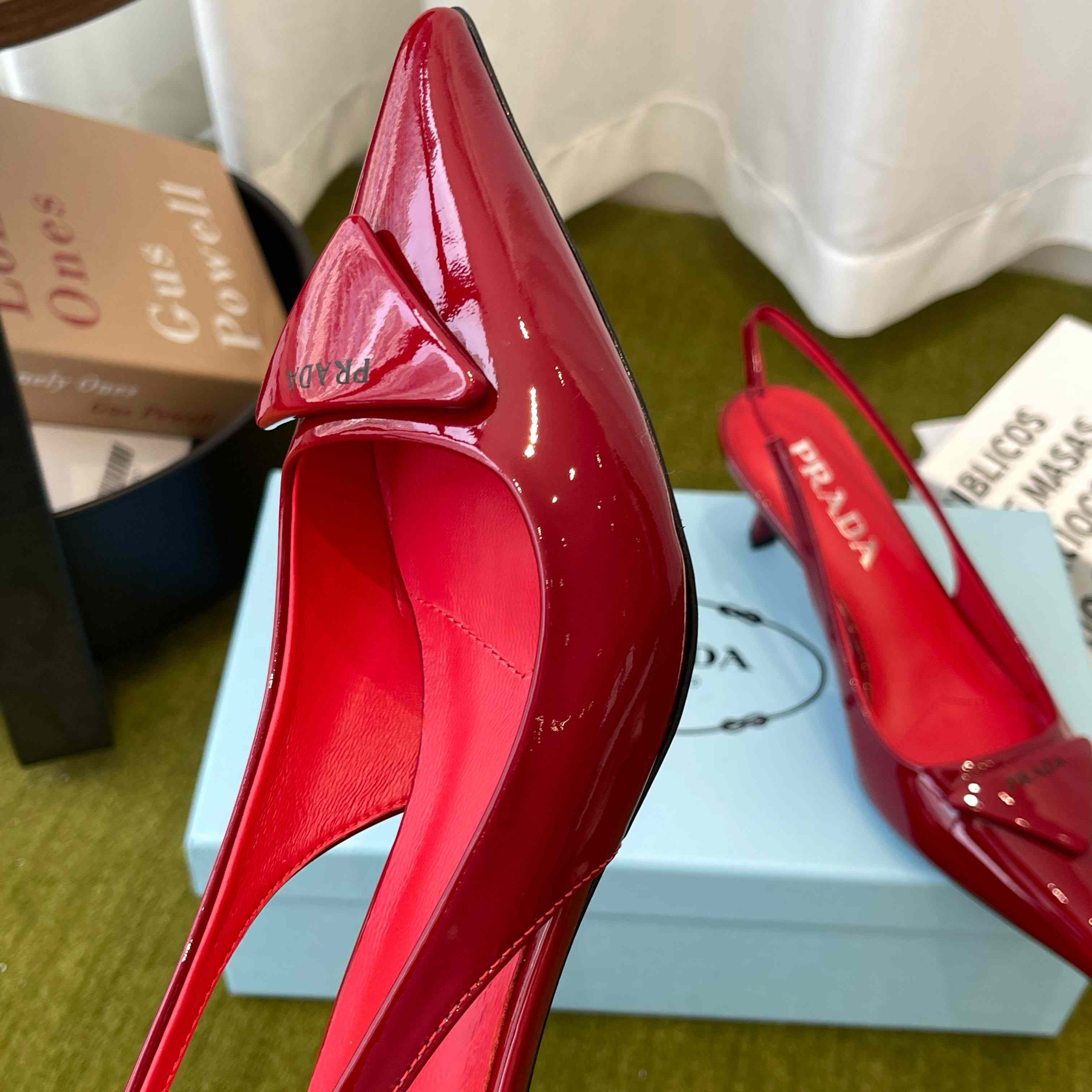 Prada Patent Leather Slingback Pumps - FashionPlug