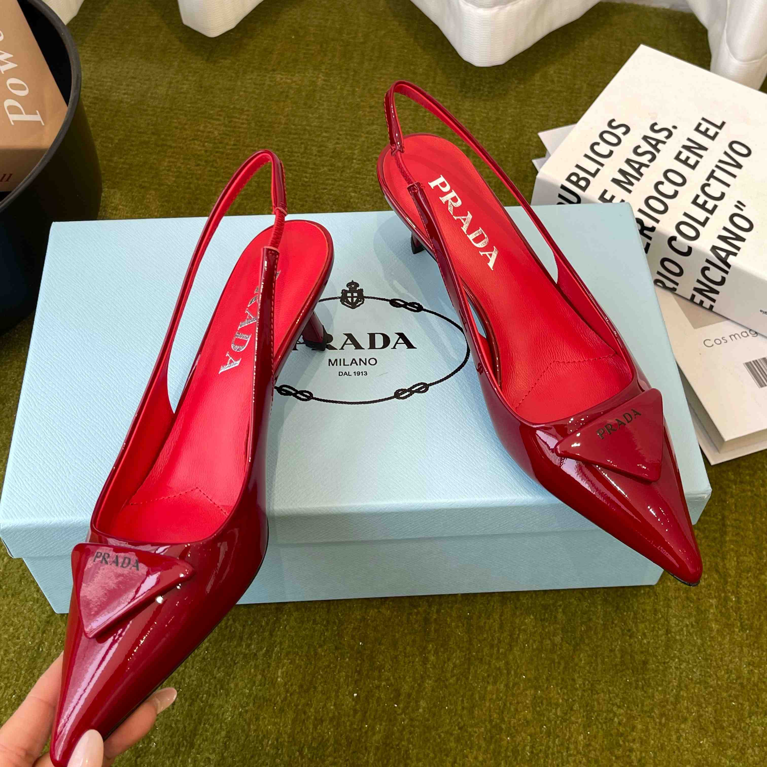 Prada Patent Leather Slingback Pumps - FashionPlug
