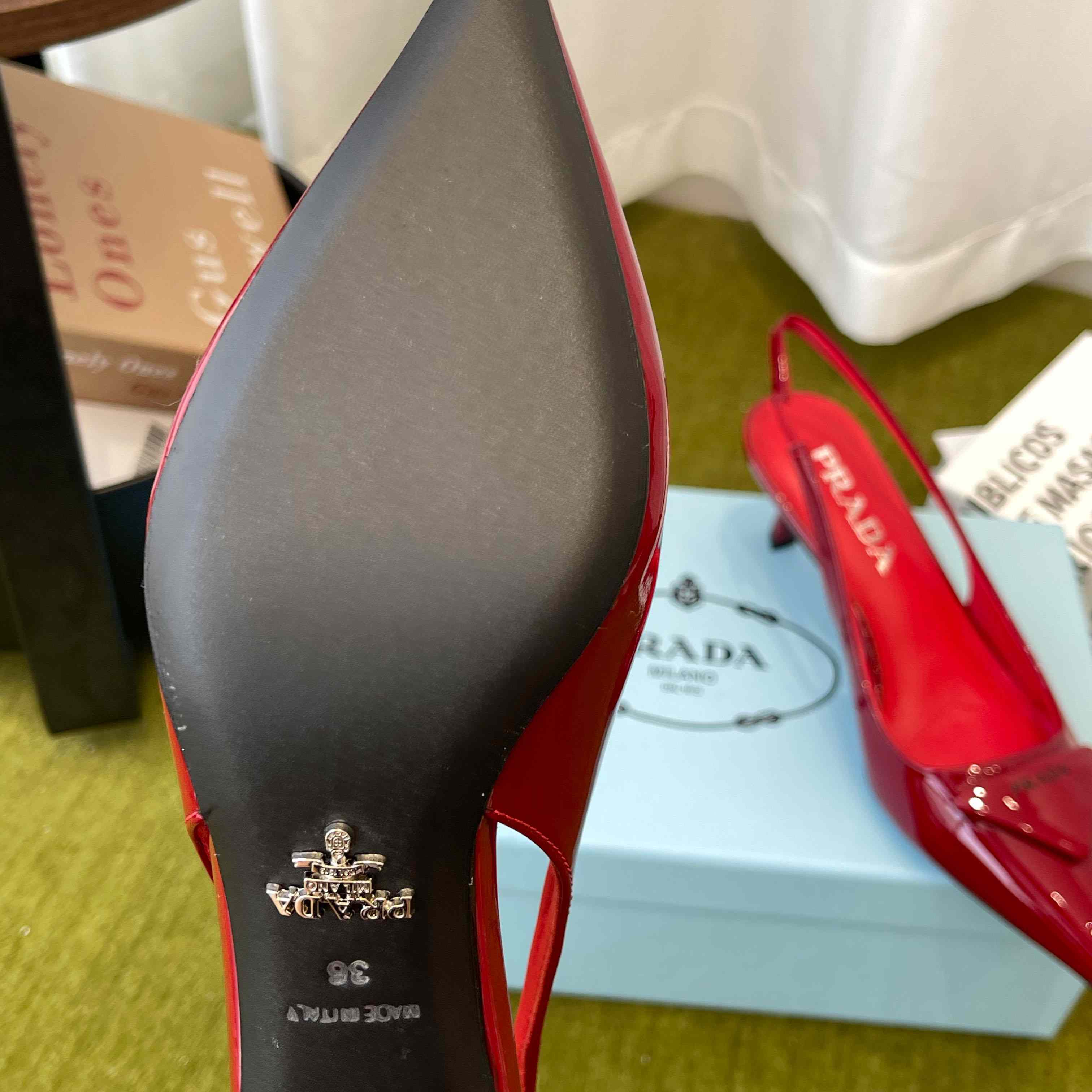 Prada Patent Leather Slingback Pumps - FashionPlug