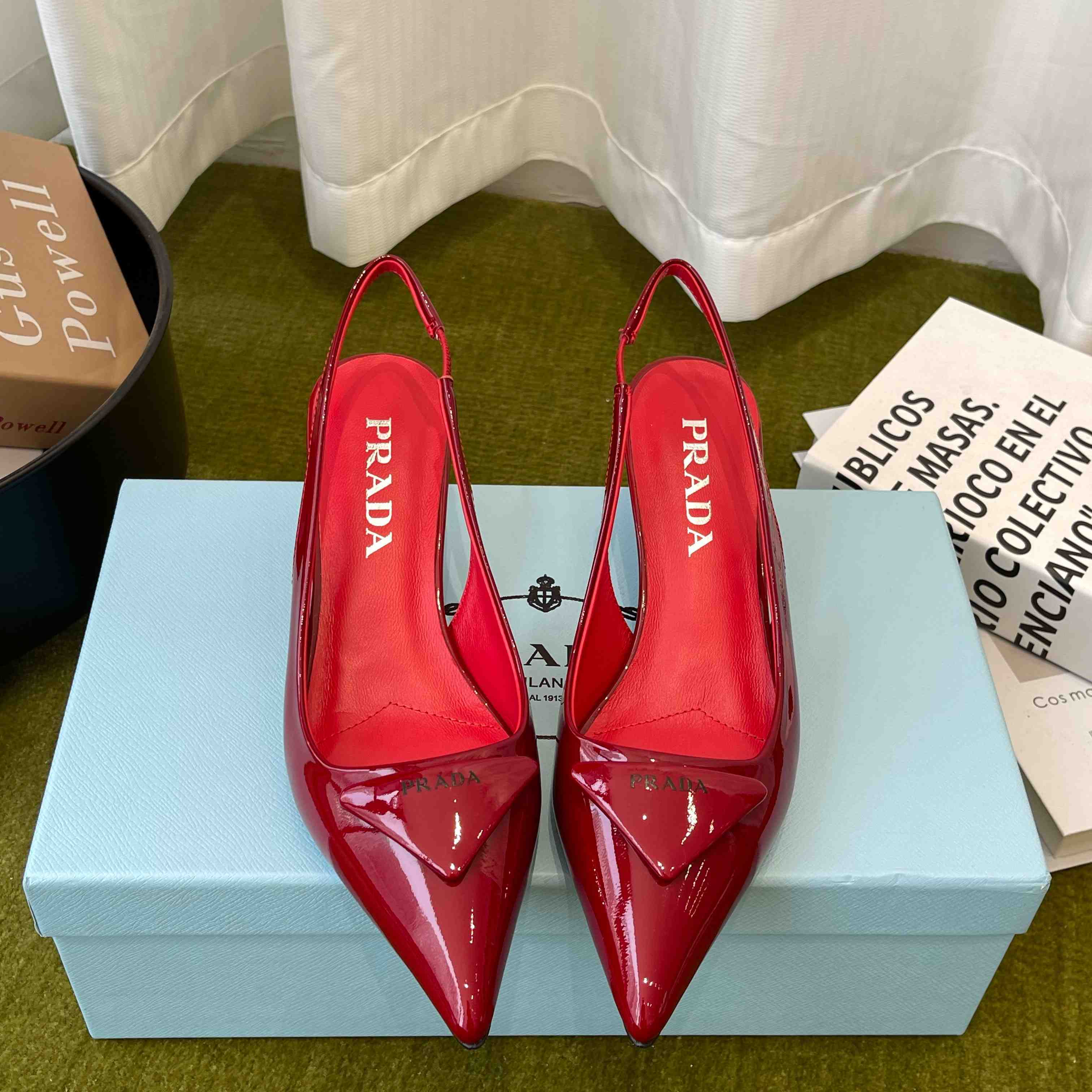 Prada Patent Leather Slingback Pumps - FashionPlug