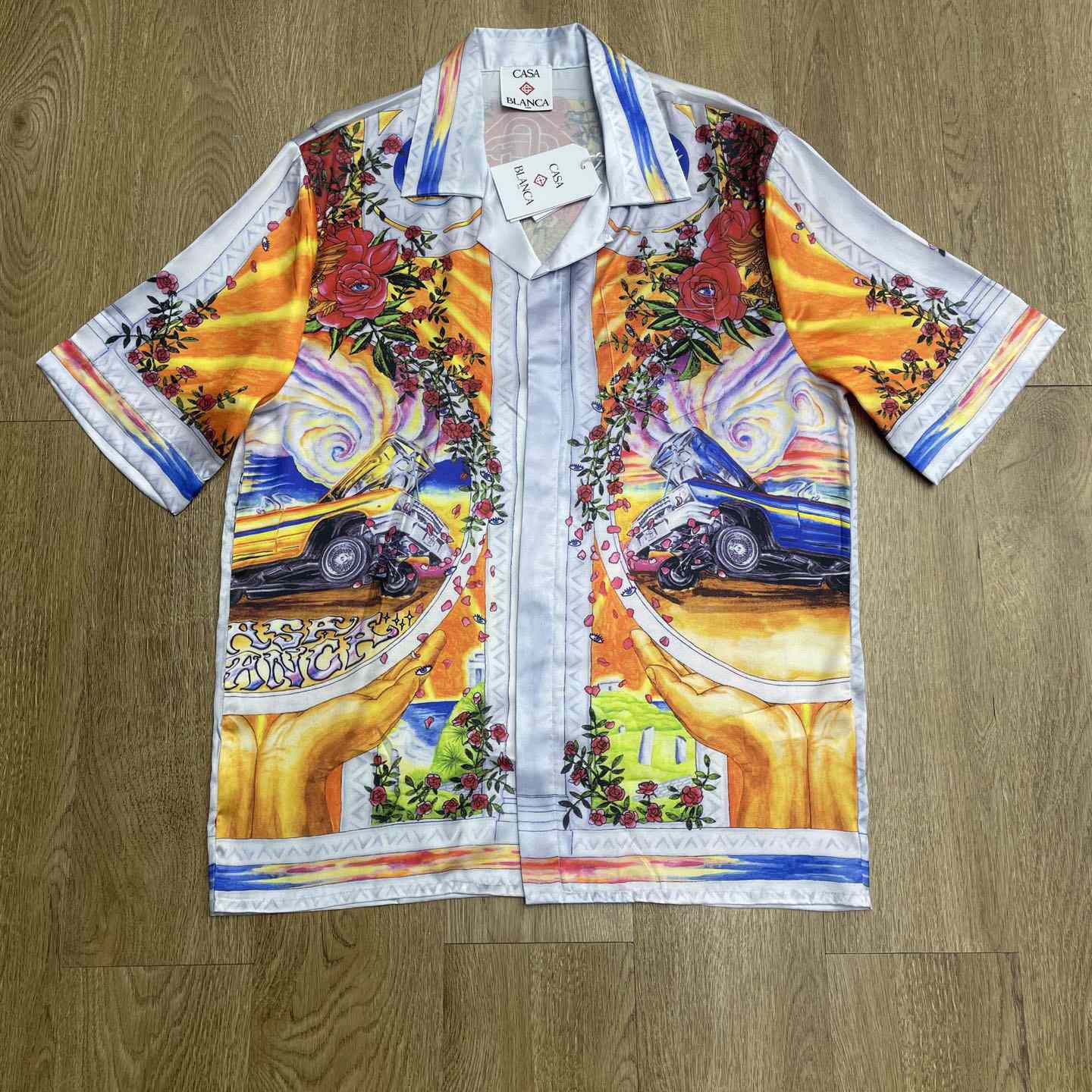 Casablanca La Tornade De Rose Short Sleeve Silk Shirt CA3542 - FashionPlug