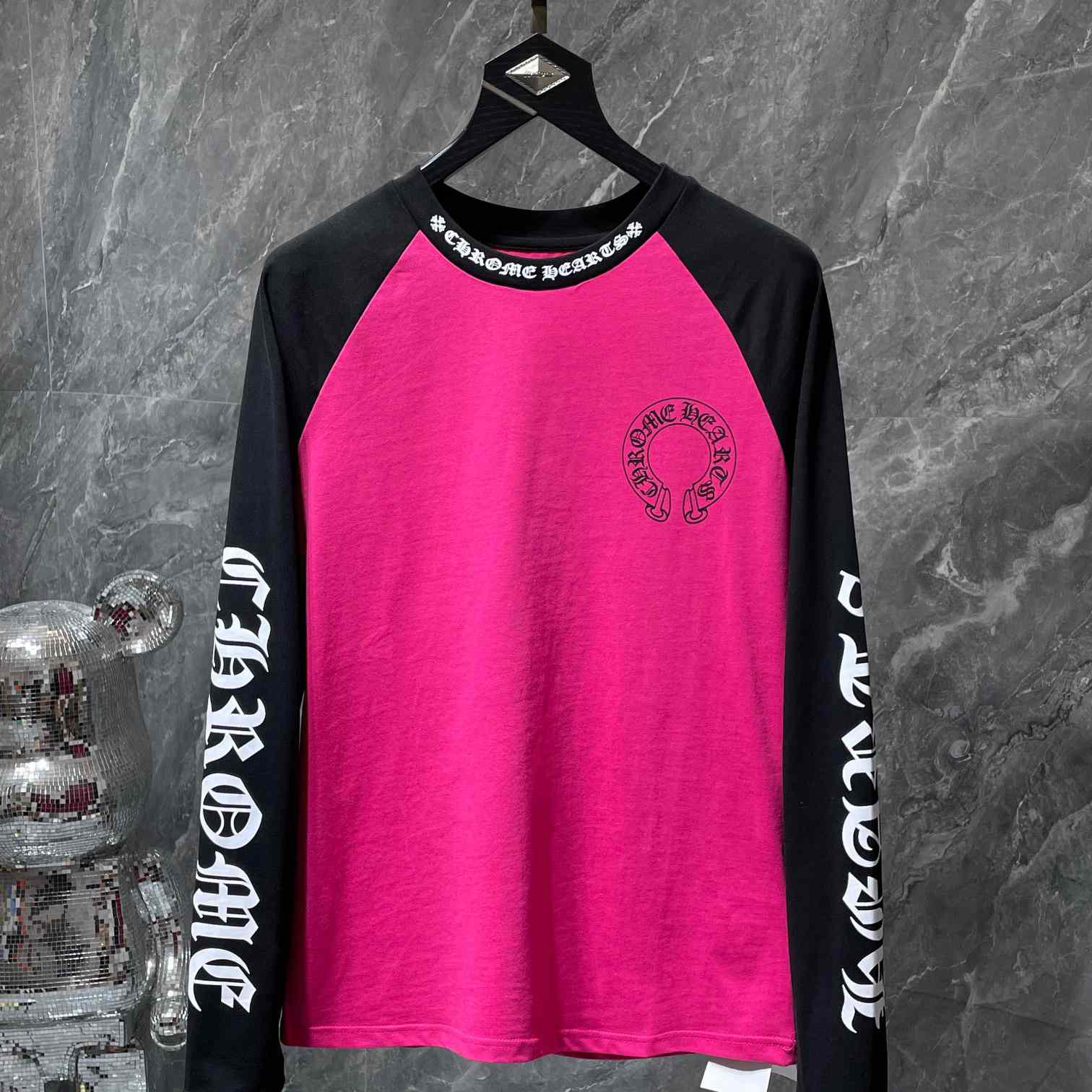 Chrome Hearts  Pink And Black Baseball Tee - FashionPlug
