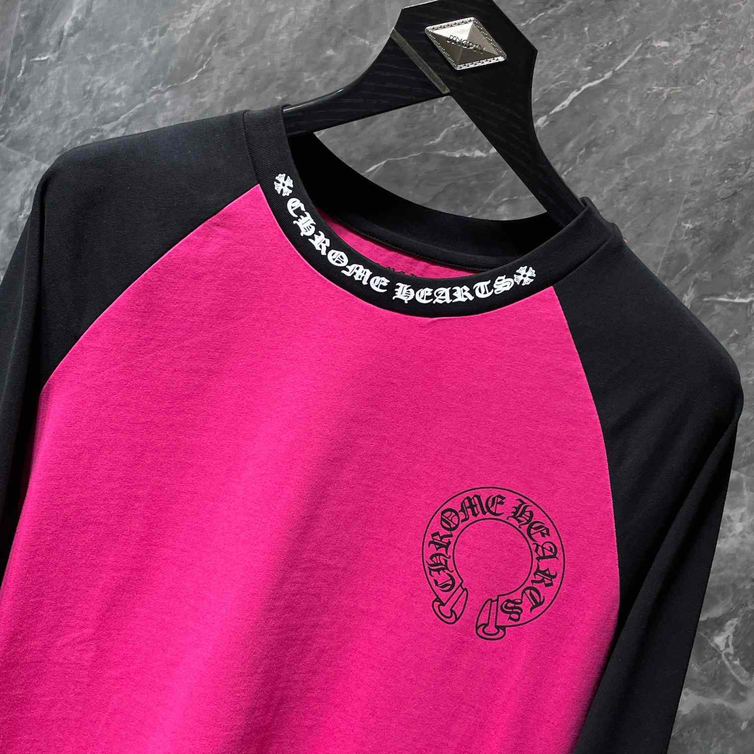 Chrome Hearts  Pink And Black Baseball Tee - FashionPlug