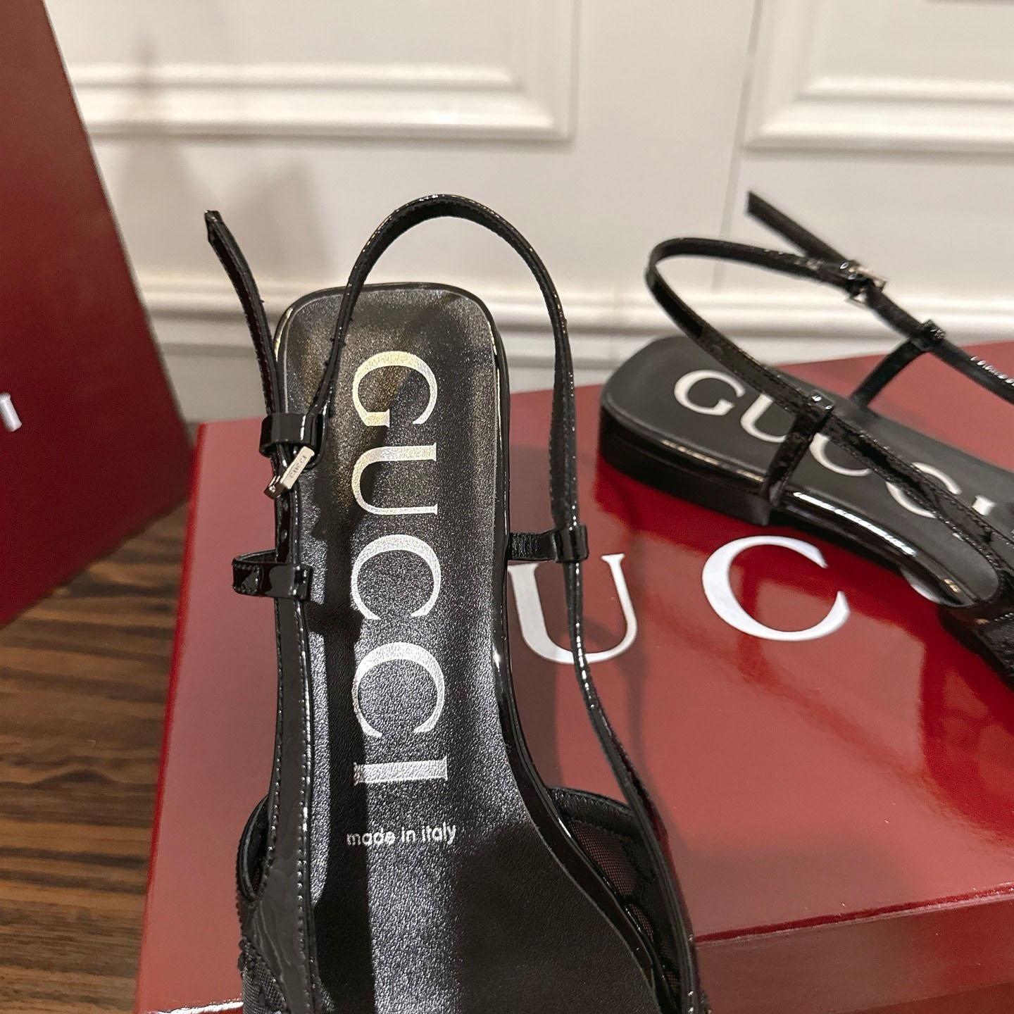 Gucci Suede Mesh Crystal GG Monogram Slingback Ballet Flats - FashionPlug