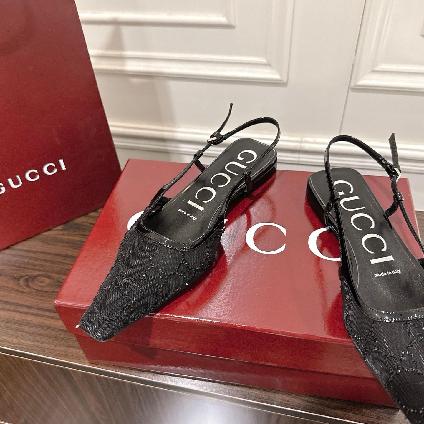 Gucci Suede Mesh Crystal GG Monogram Slingback Ballet Flats - FashionPlug