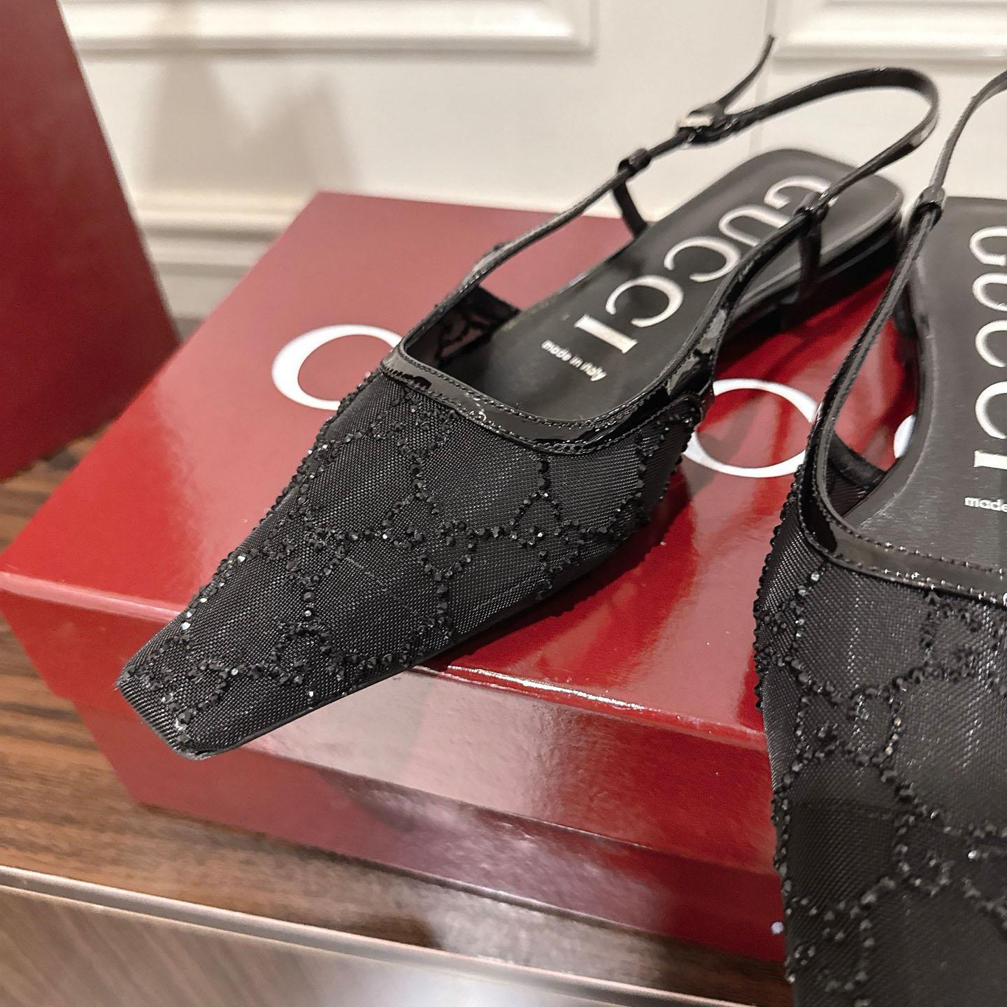 Gucci Suede Mesh Crystal GG Monogram Slingback Ballet Flats - FashionPlug