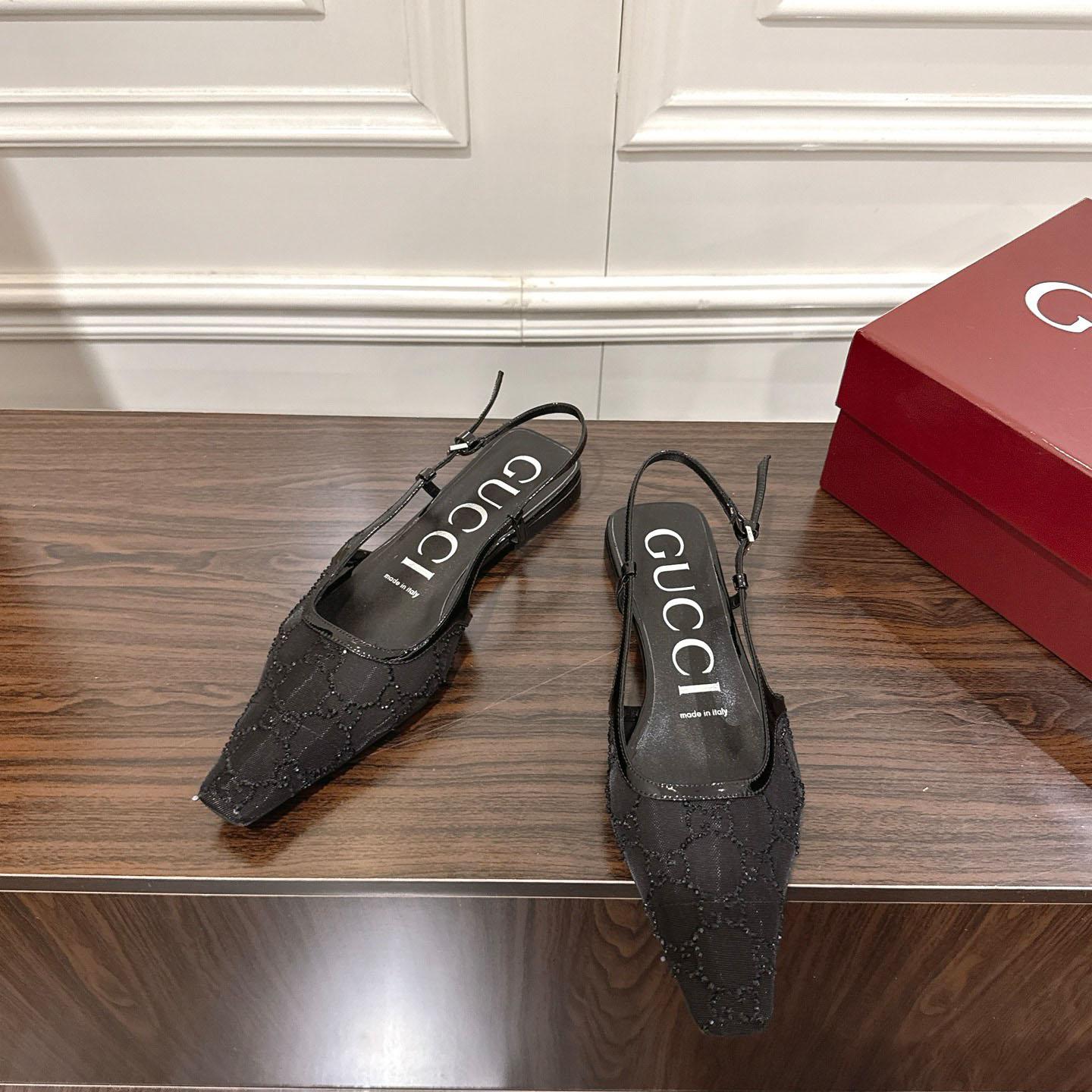Gucci Suede Mesh Crystal GG Monogram Slingback Ballet Flats - FashionPlug