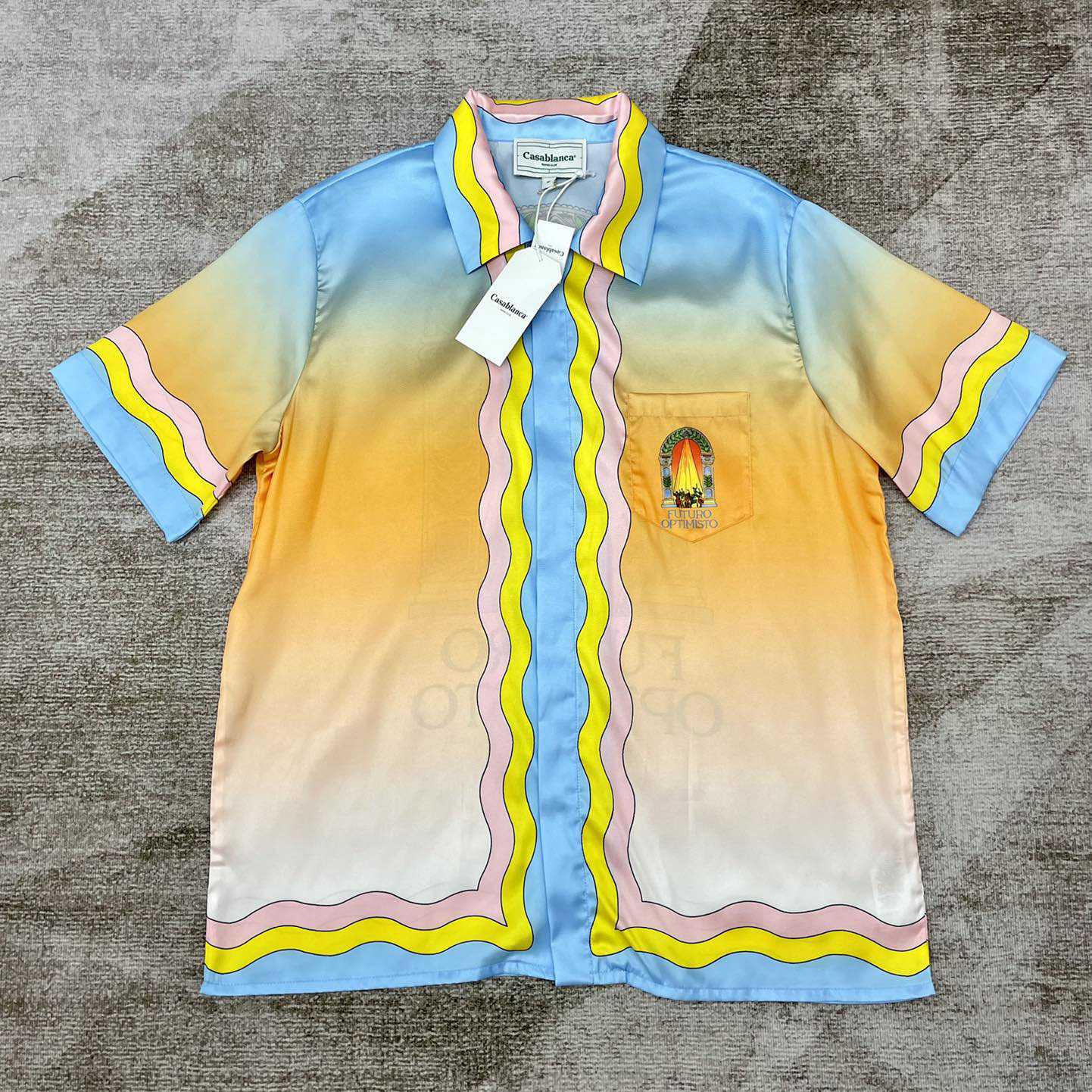 Casablanca Cuban Collar Short-Sleeve Shirt 'White/Yellow' CA3308 - FashionPlug