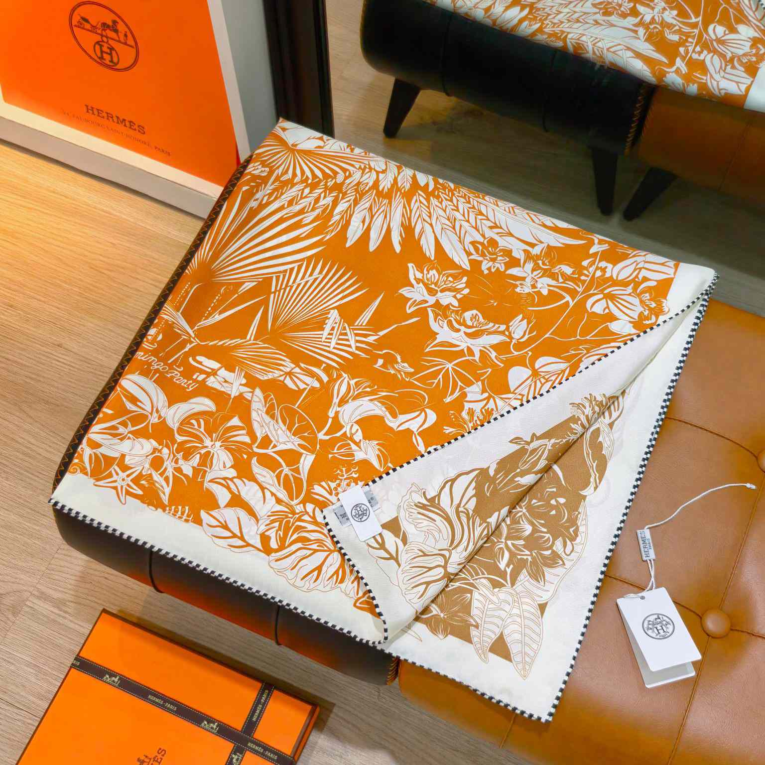 Hermes Flamingo Party Tattoo Double Face Scarf 90 - FashionPlug