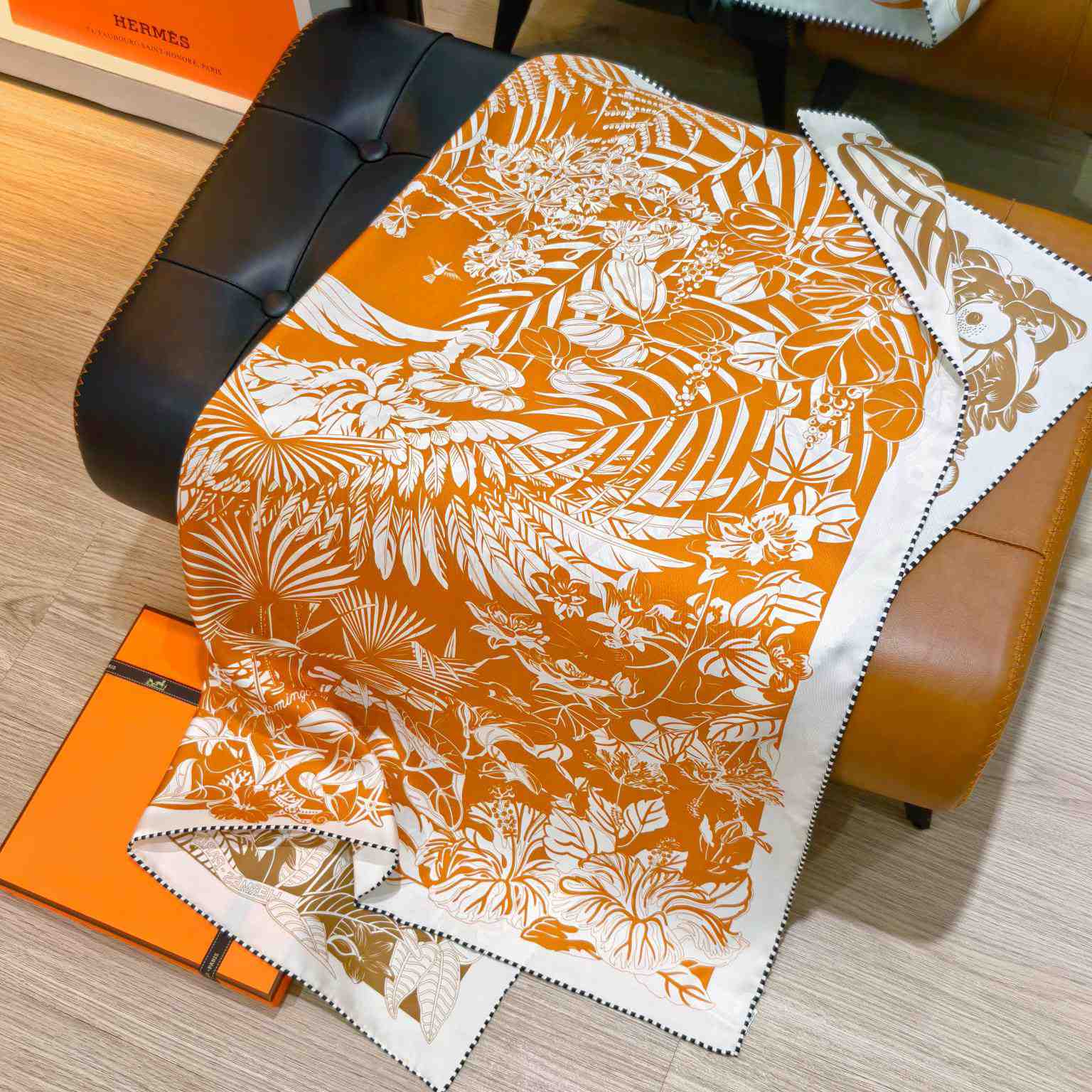 Hermes Flamingo Party Tattoo Double Face Scarf 90 - FashionPlug