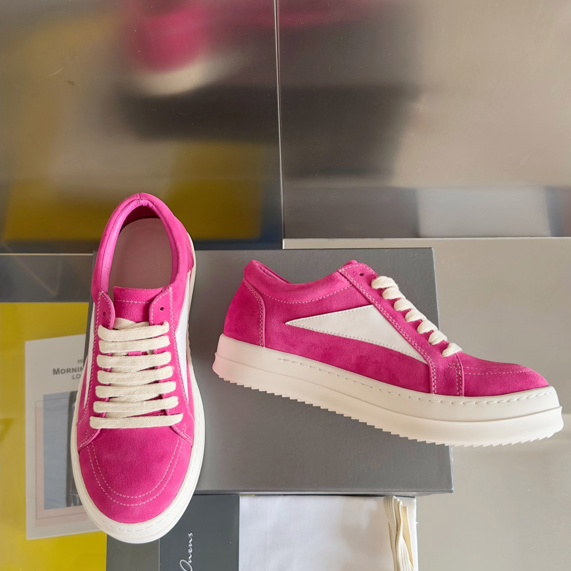 Rick Owens Wmns EDFU Suede Leather Vintage Low 'Hot Pink' - FashionPlug