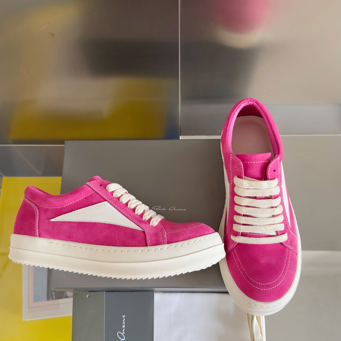 Rick Owens Wmns EDFU Suede Leather Vintage Low 'Hot Pink' - FashionPlug