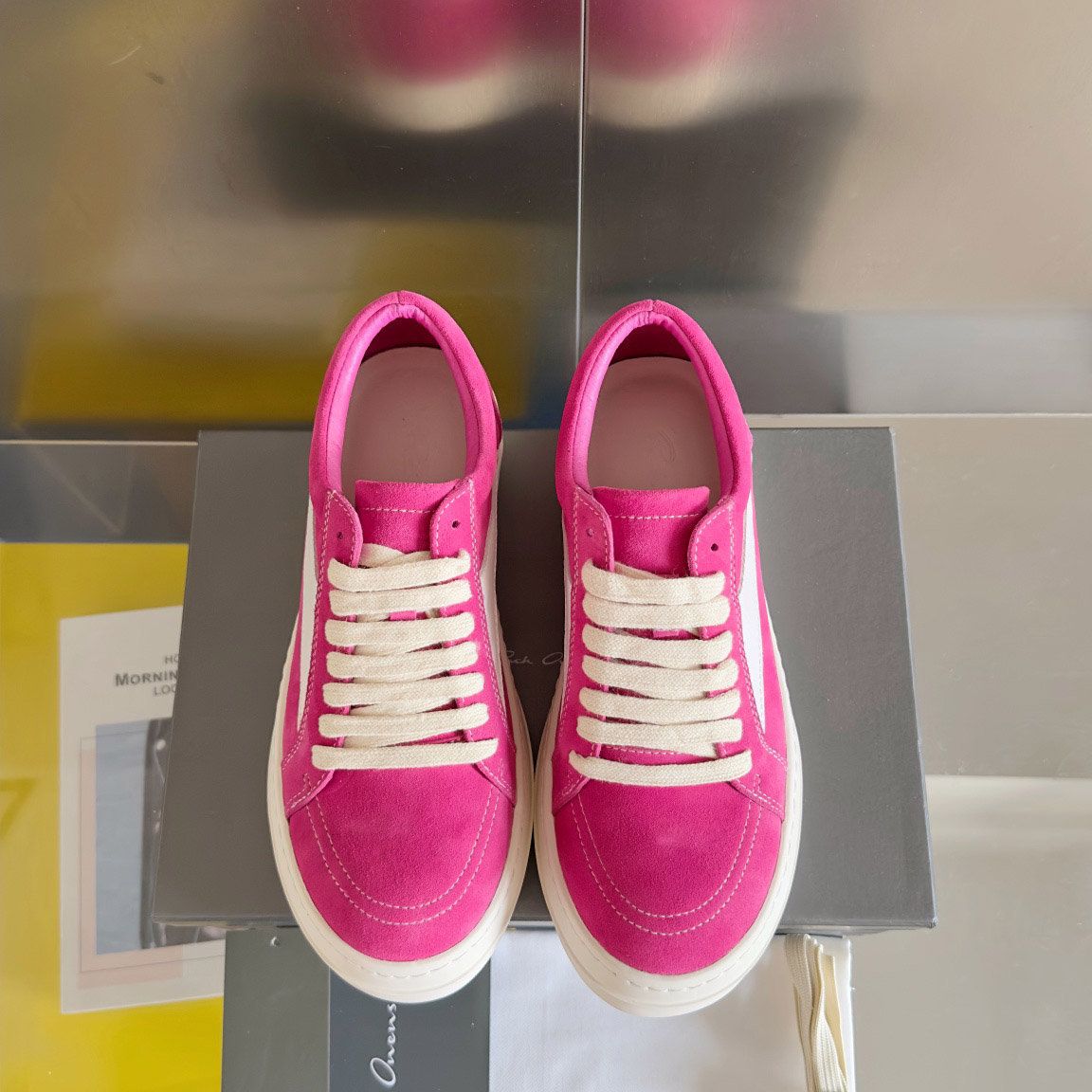 Rick Owens Wmns EDFU Suede Leather Vintage Low 'Hot Pink' - FashionPlug