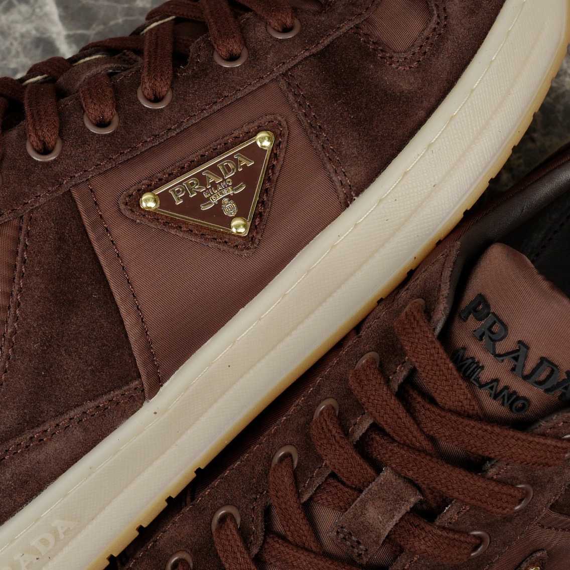 Prada Downtown Re-Nylon And Suede Sneakers - FashionPlug