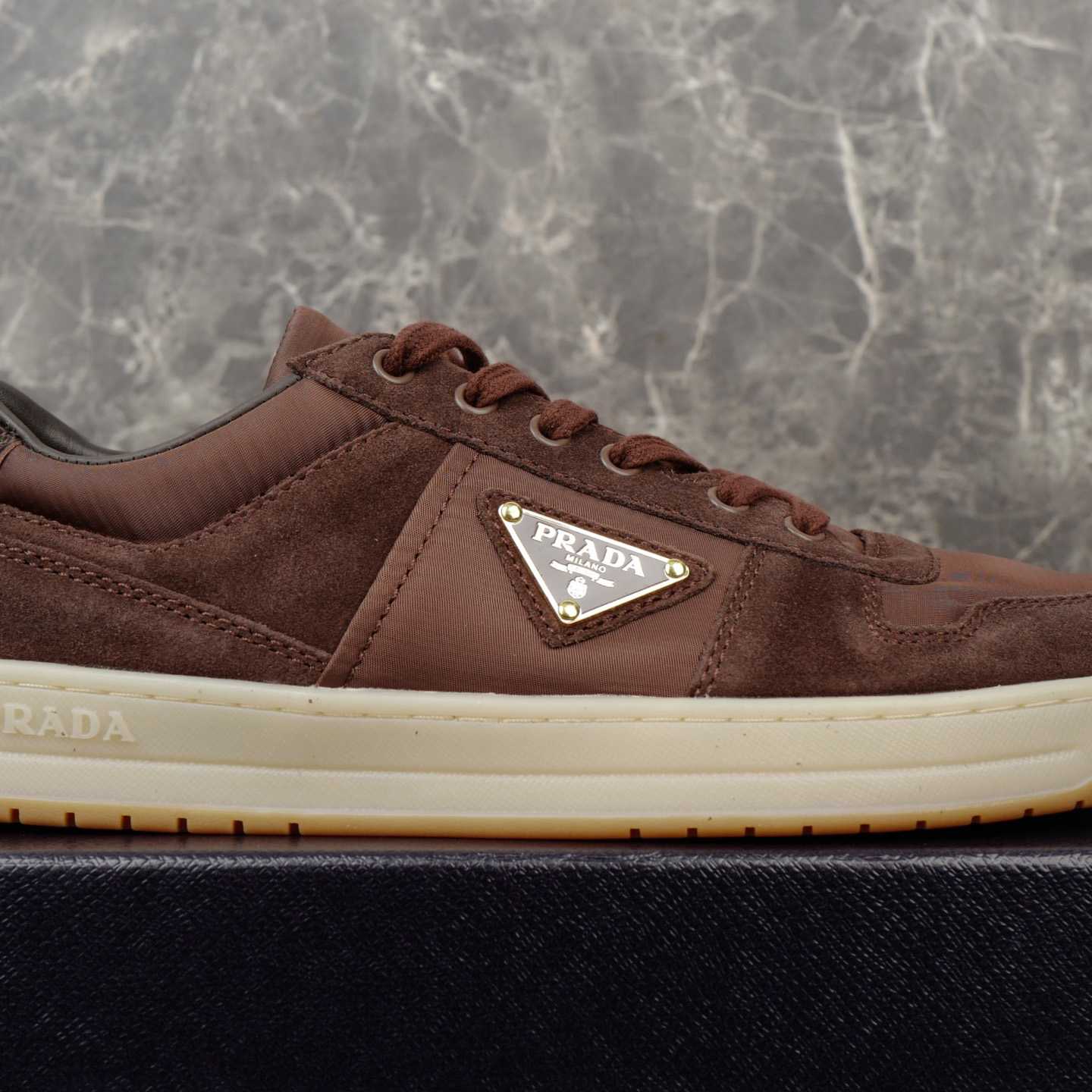 Prada Downtown Re-Nylon And Suede Sneakers - FashionPlug